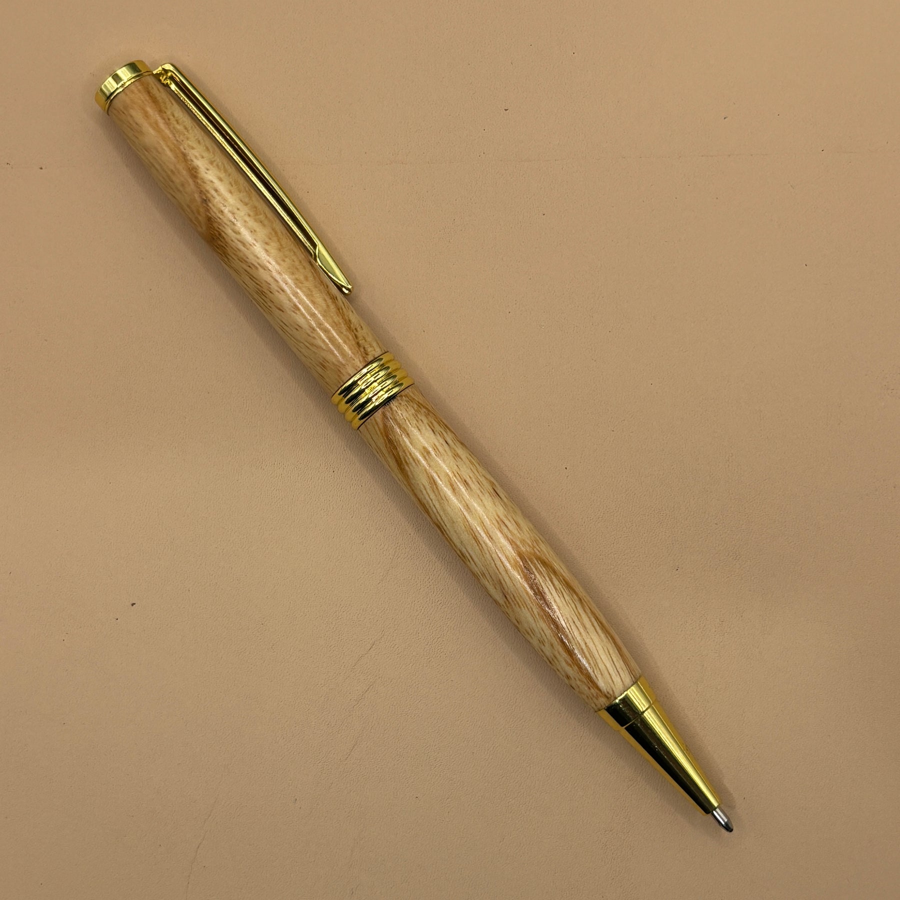 Broad Ballpoint Pen – Olive Root – Gold Accents