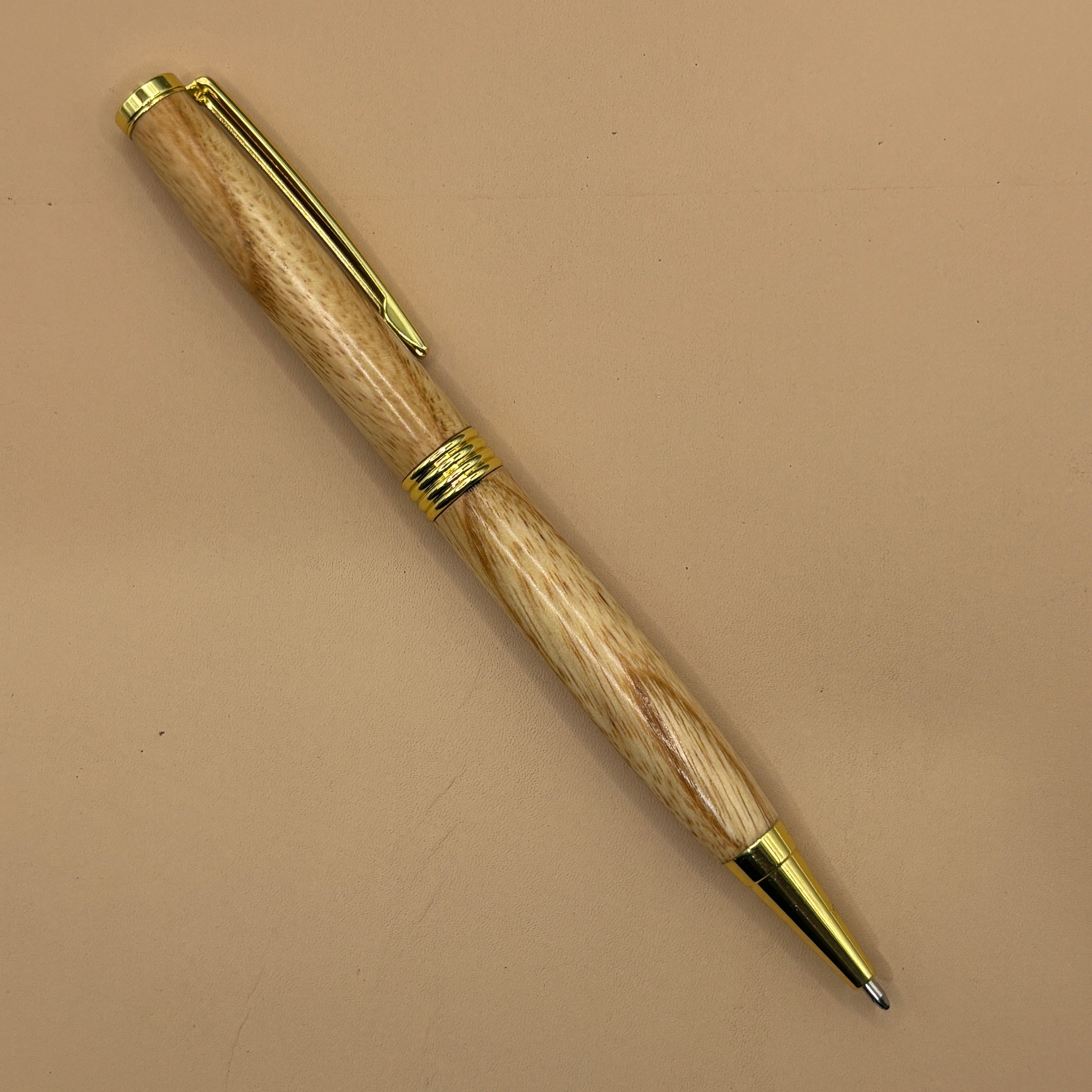 Broad Ballpoint Pen – Olive Root – Gold Accents