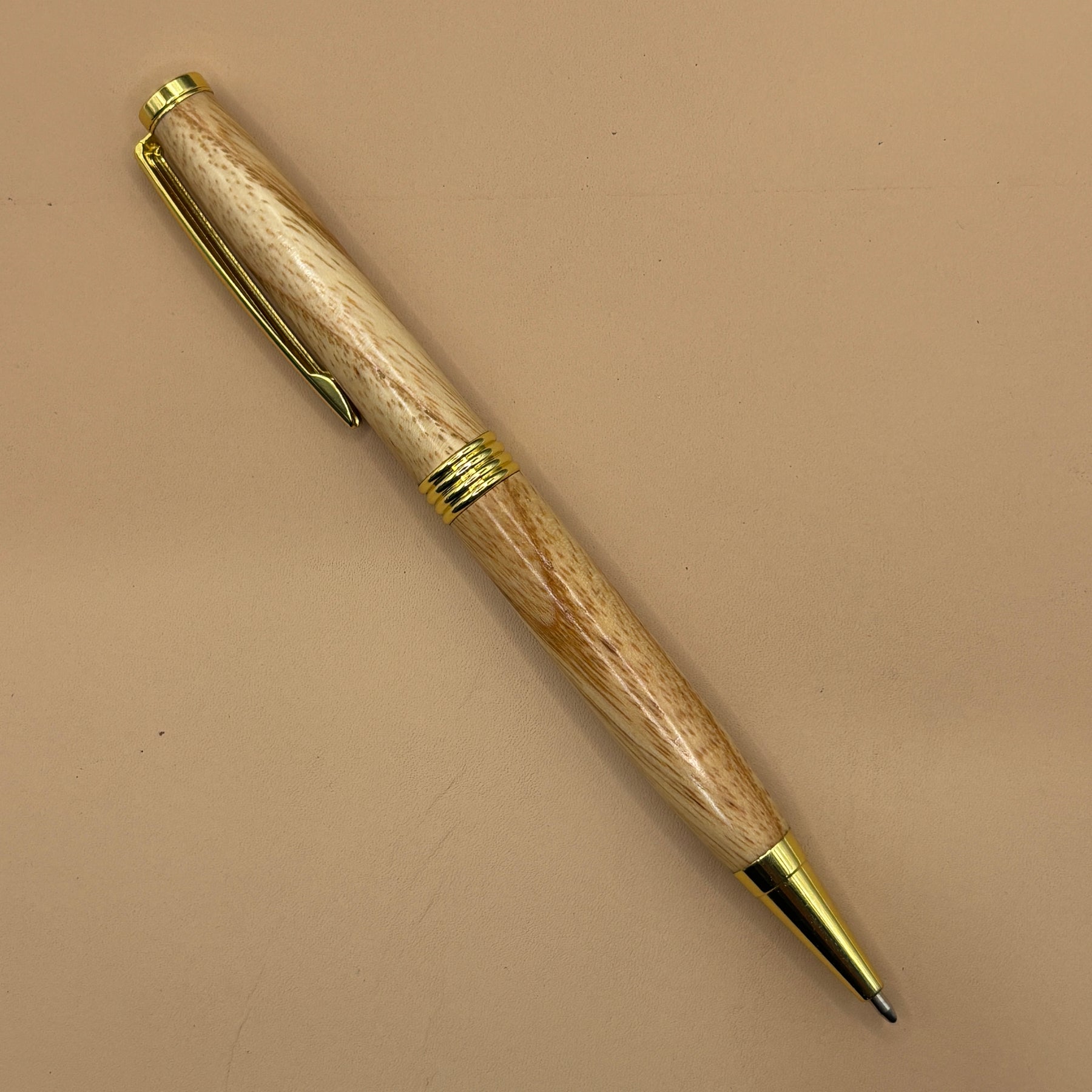 Broad Ballpoint Pen – Olive Root – Gold Accents