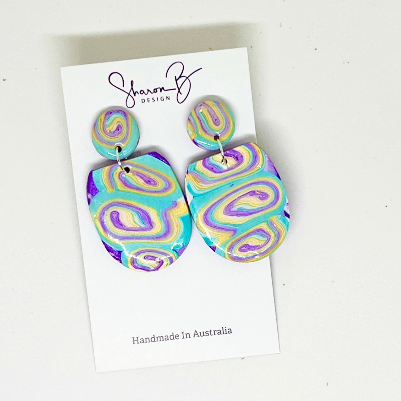 Earrings~Polymer Clay ~Resin~ Dangles~ Purple ~Turquoise