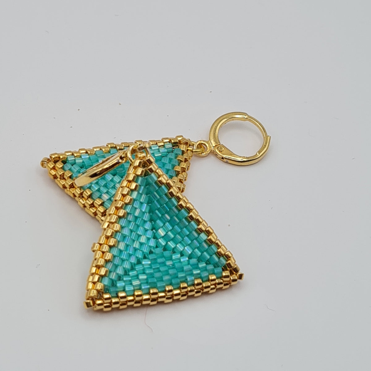 Aqua Sails Beaded Triangle Earrings – Silk Satin Delica & 24ct Gold Plated