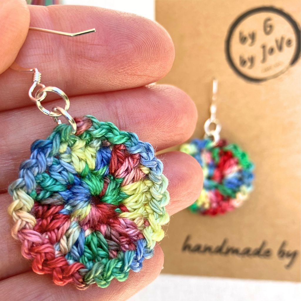 Rainbow Fun - Handmade Cotton Crochet Dangle Earrings