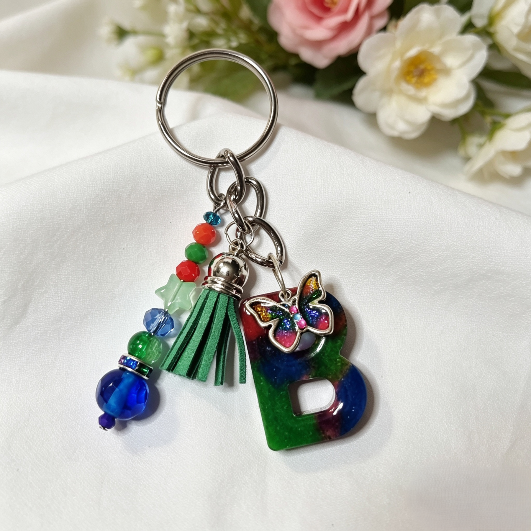 Pretty Resin Letter Key Chains or Bag Charms