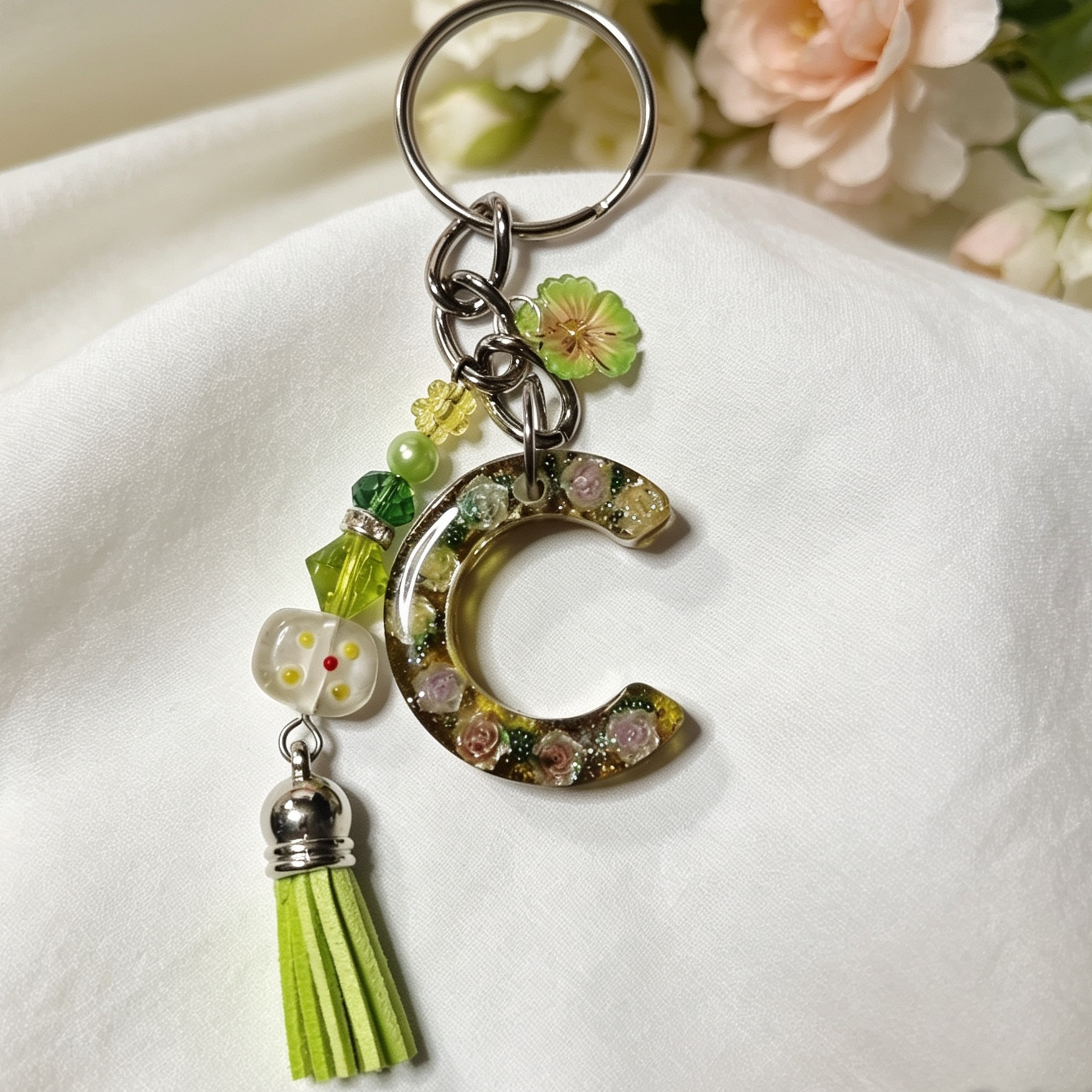 Pretty Resin Letter Key Chains or Bag Charms