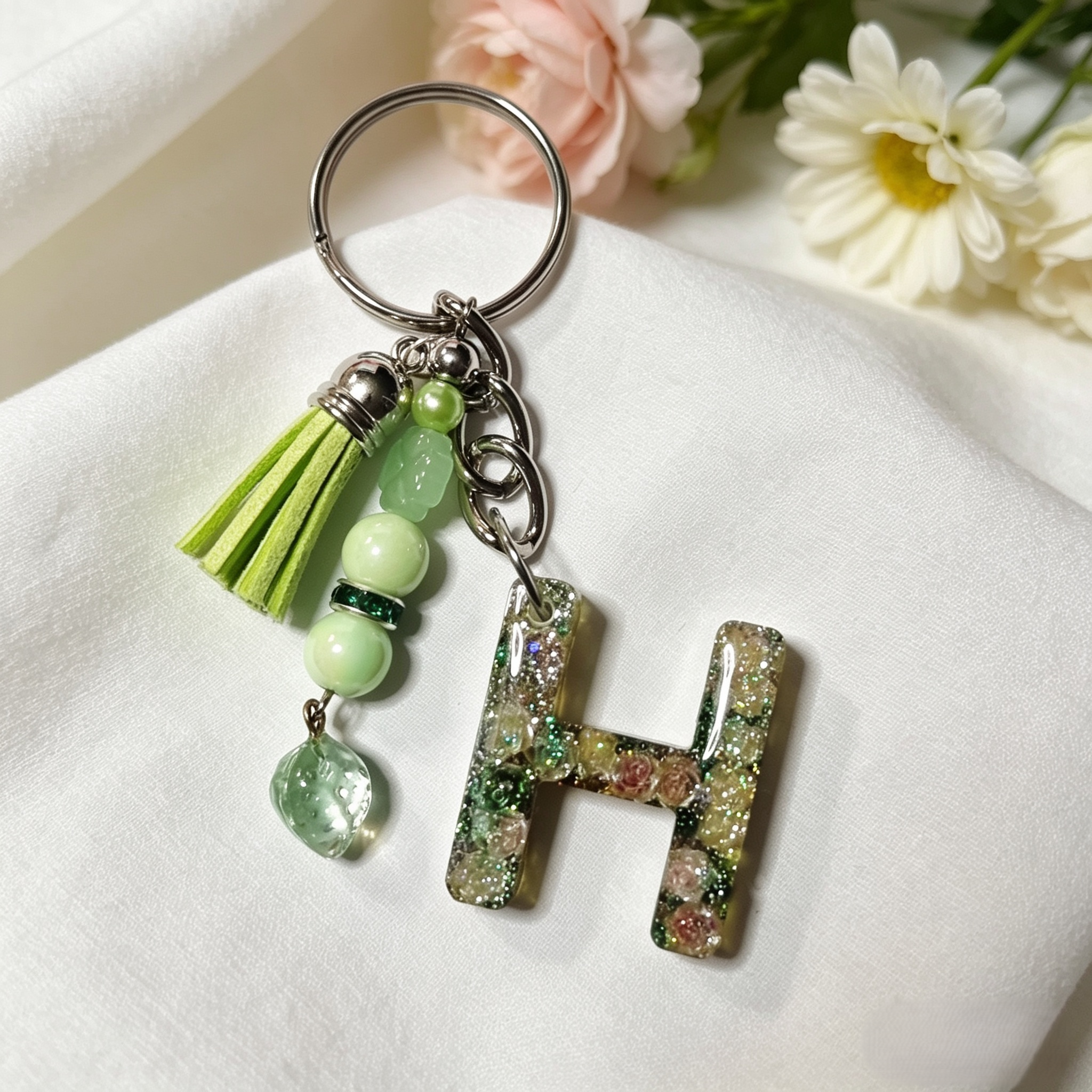 Pretty Resin Letter Key Chains or Bag Charms