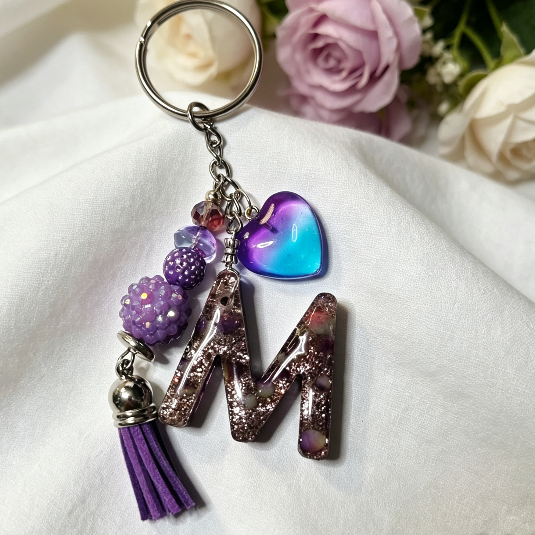 Pretty Resin Letter Key Chains or Bag Charms
