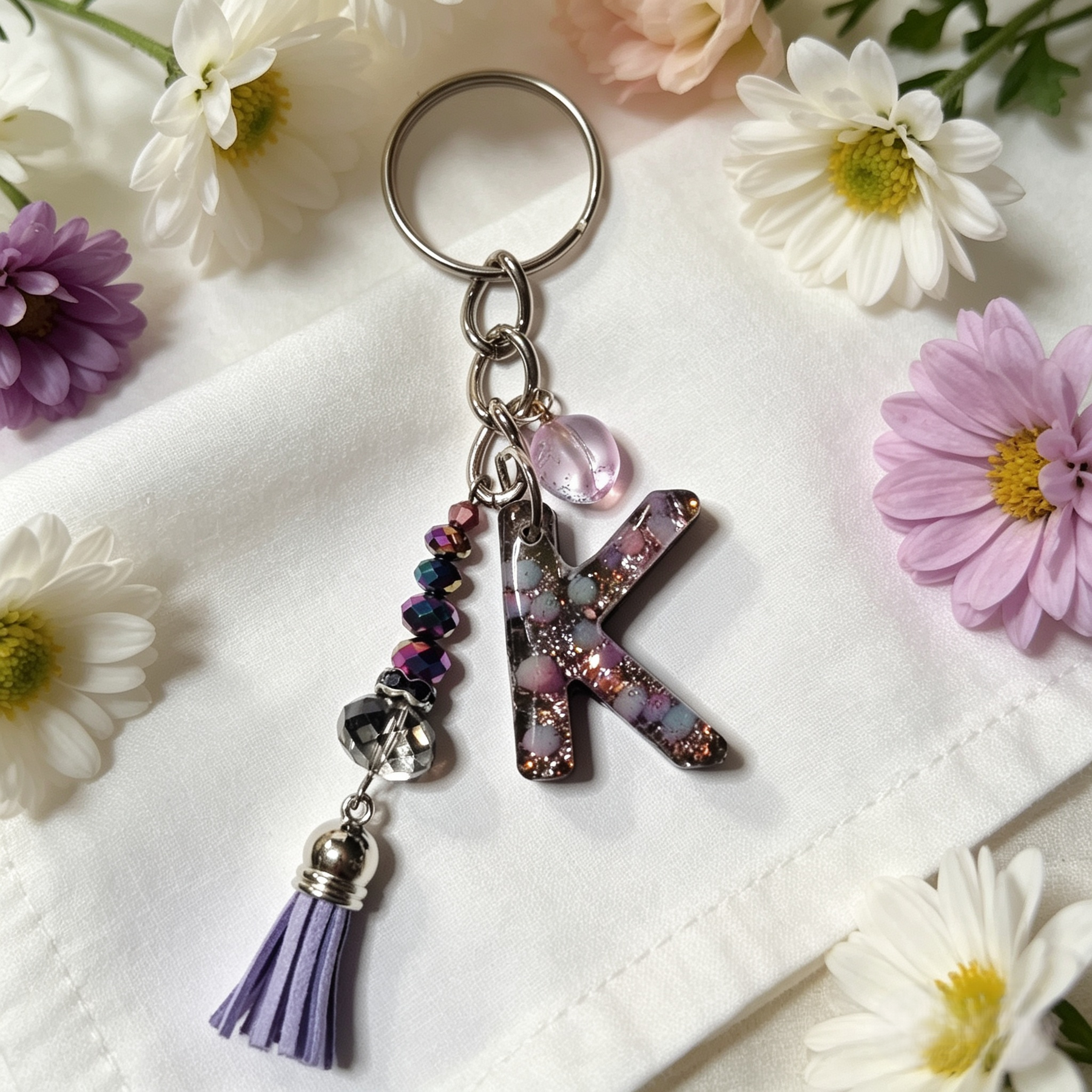 Pretty Resin Letter Key Chains or Bag Charms