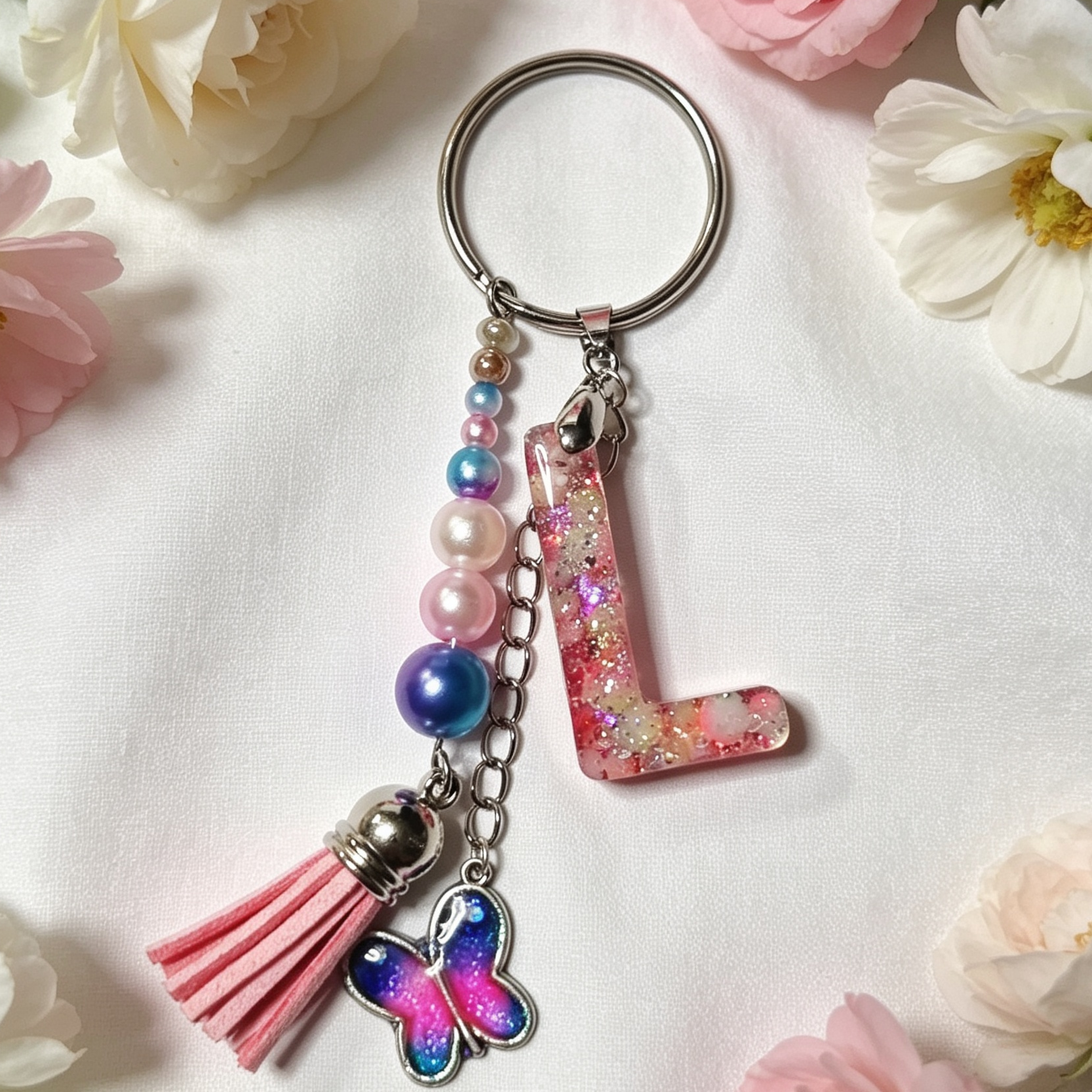 Pretty Resin Letter Key Chains or Bag Charms