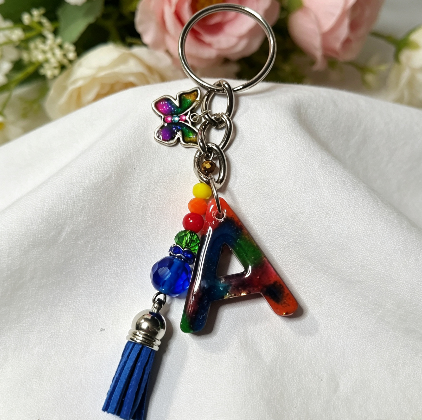 Pretty Resin Letter Key Chains or Bag Charms