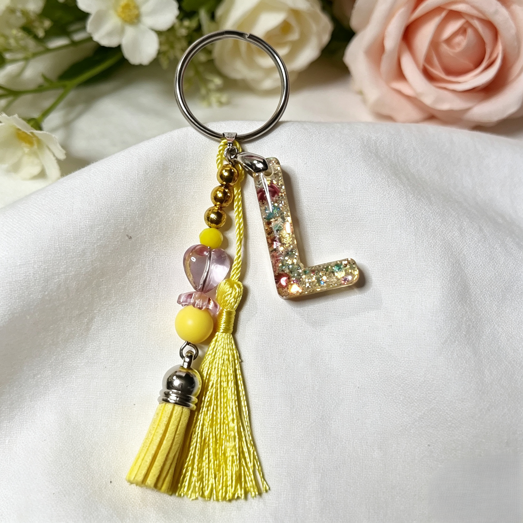 Pretty Resin Letter Key Chains or Bag Charms