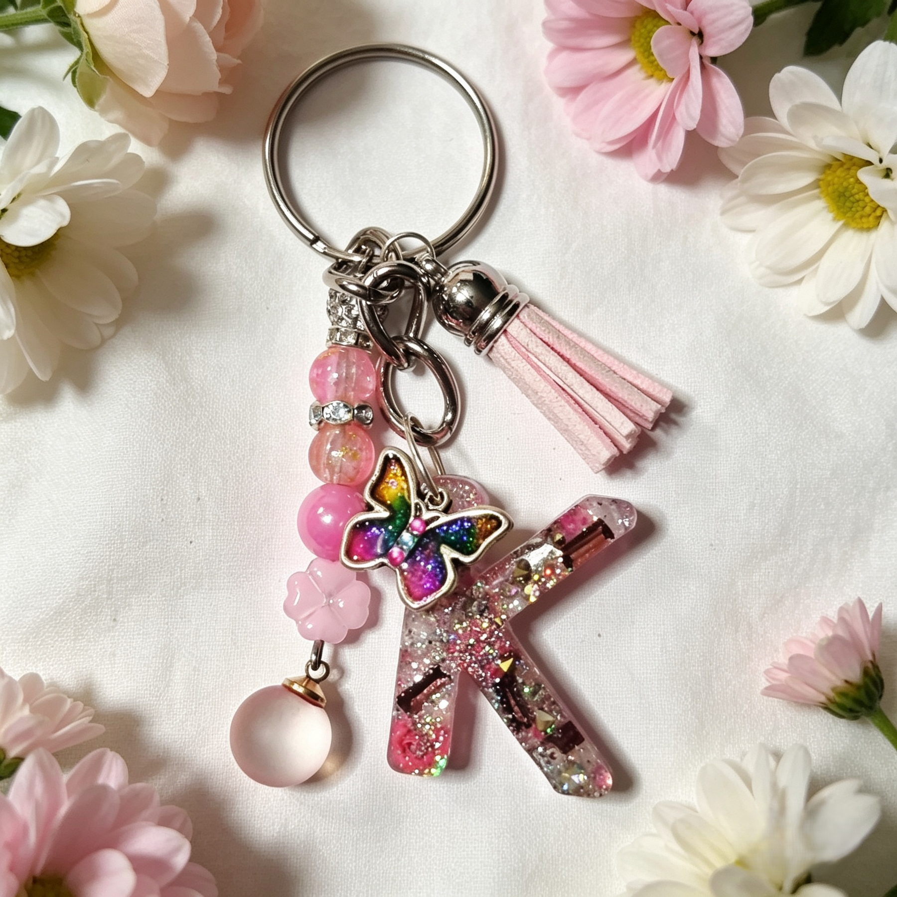Pretty Resin Letter Key Chains or Bag Charms