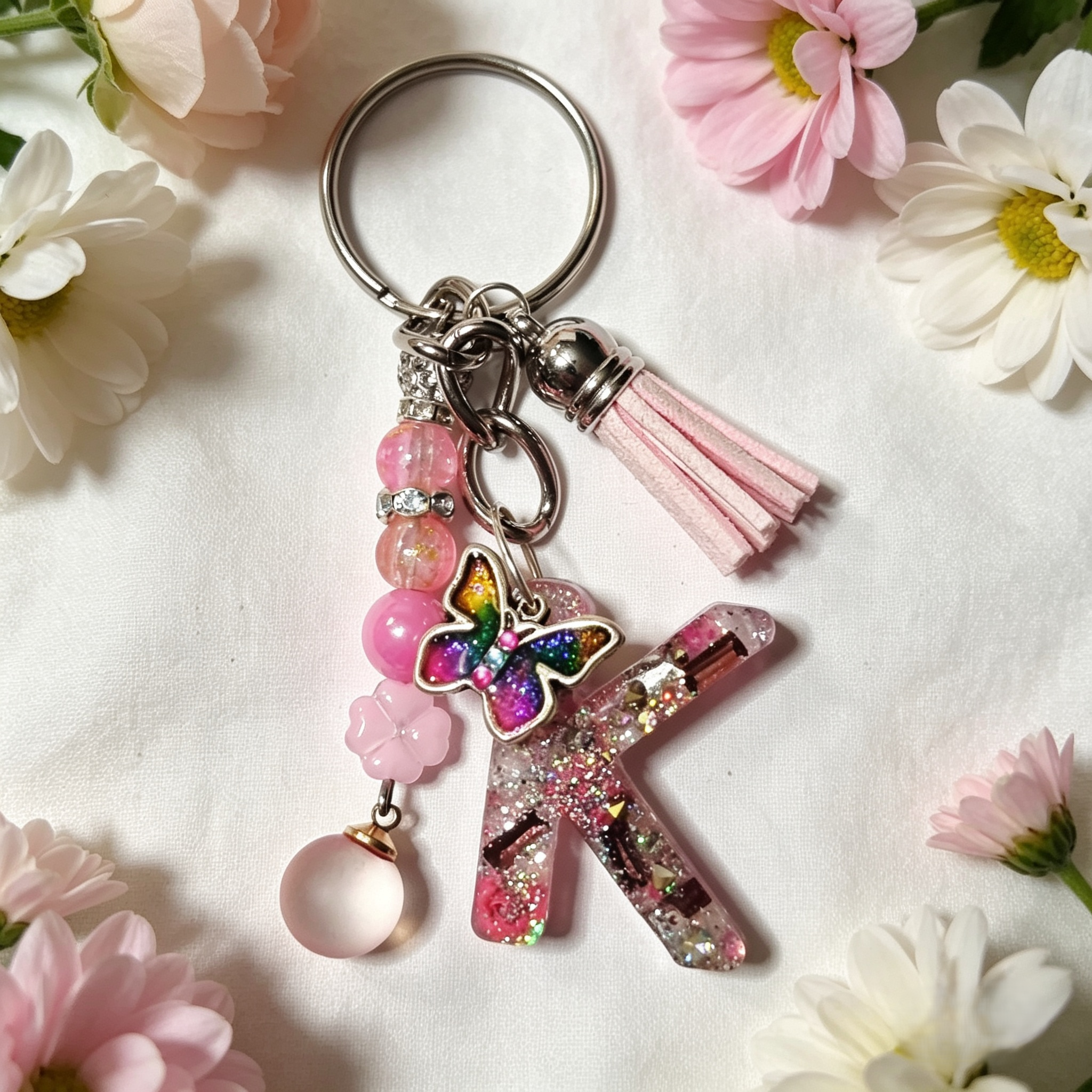 Pretty Resin Letter Key Chains or Bag Charms