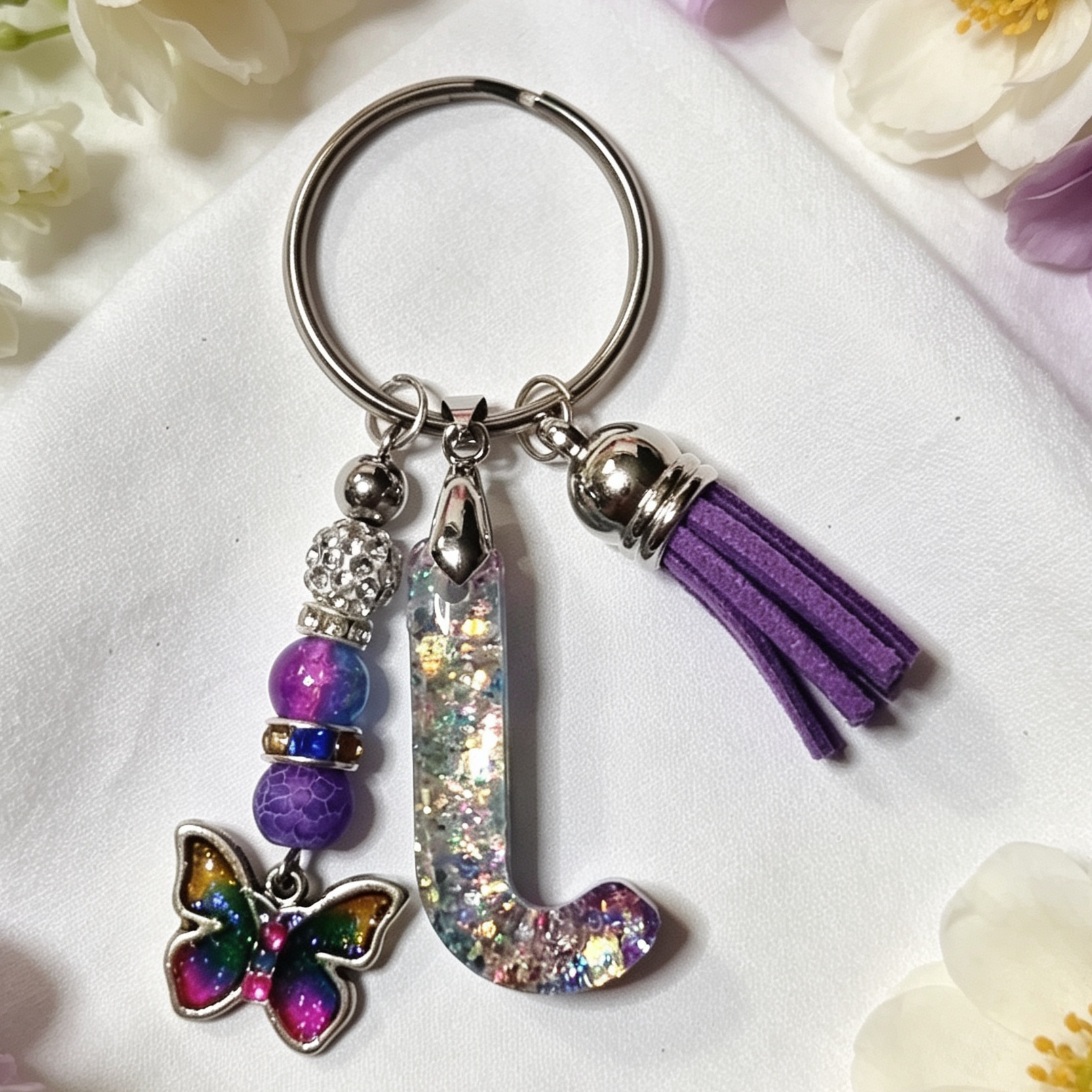 Pretty Resin Letter Key Chains or Bag Charms