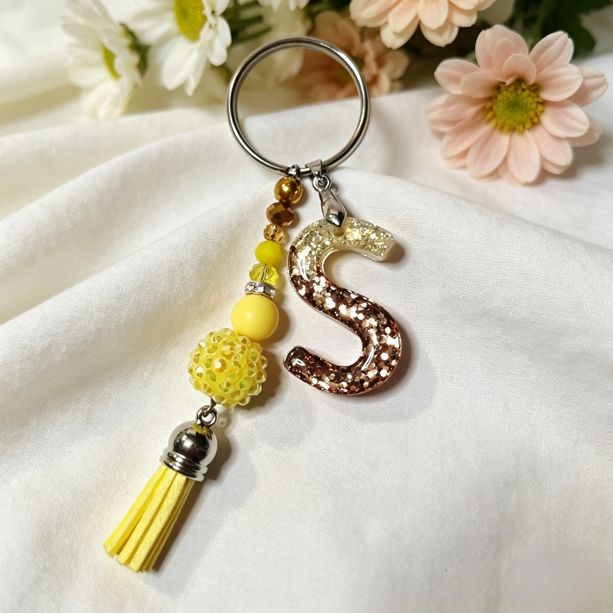 Pretty Resin Letter Key Chains or Bag Charms