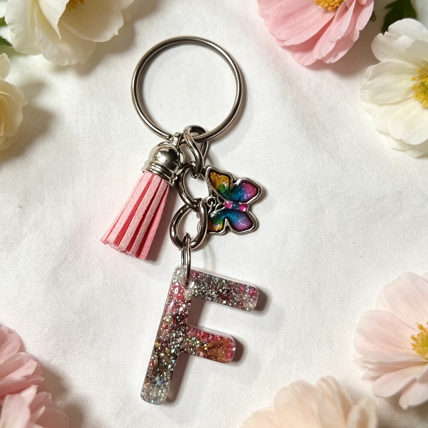 Pretty Resin Letter Key Chains or Bag Charms