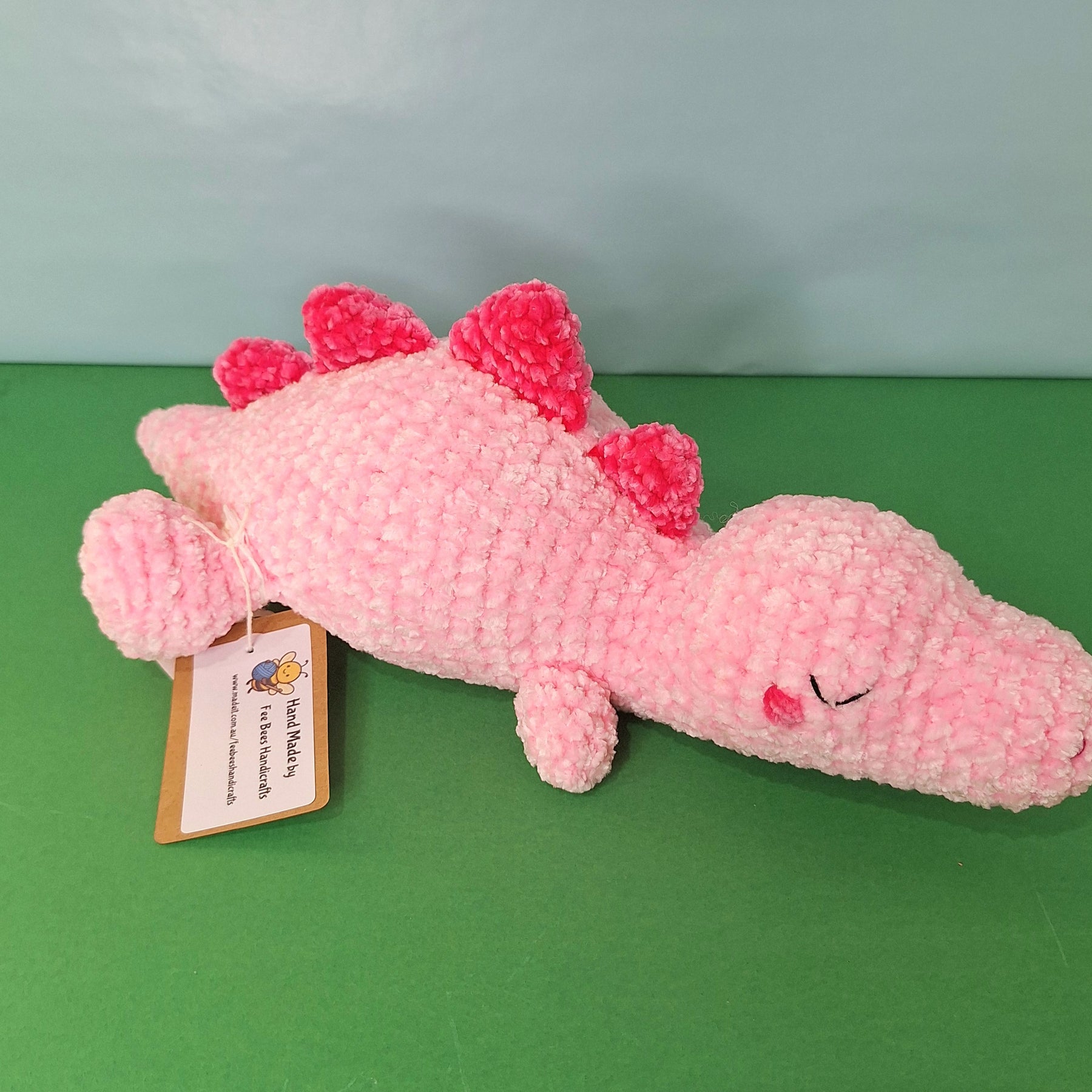 Pink Sleepy Velvet Crocheted Dinosaur Cuddle Toy