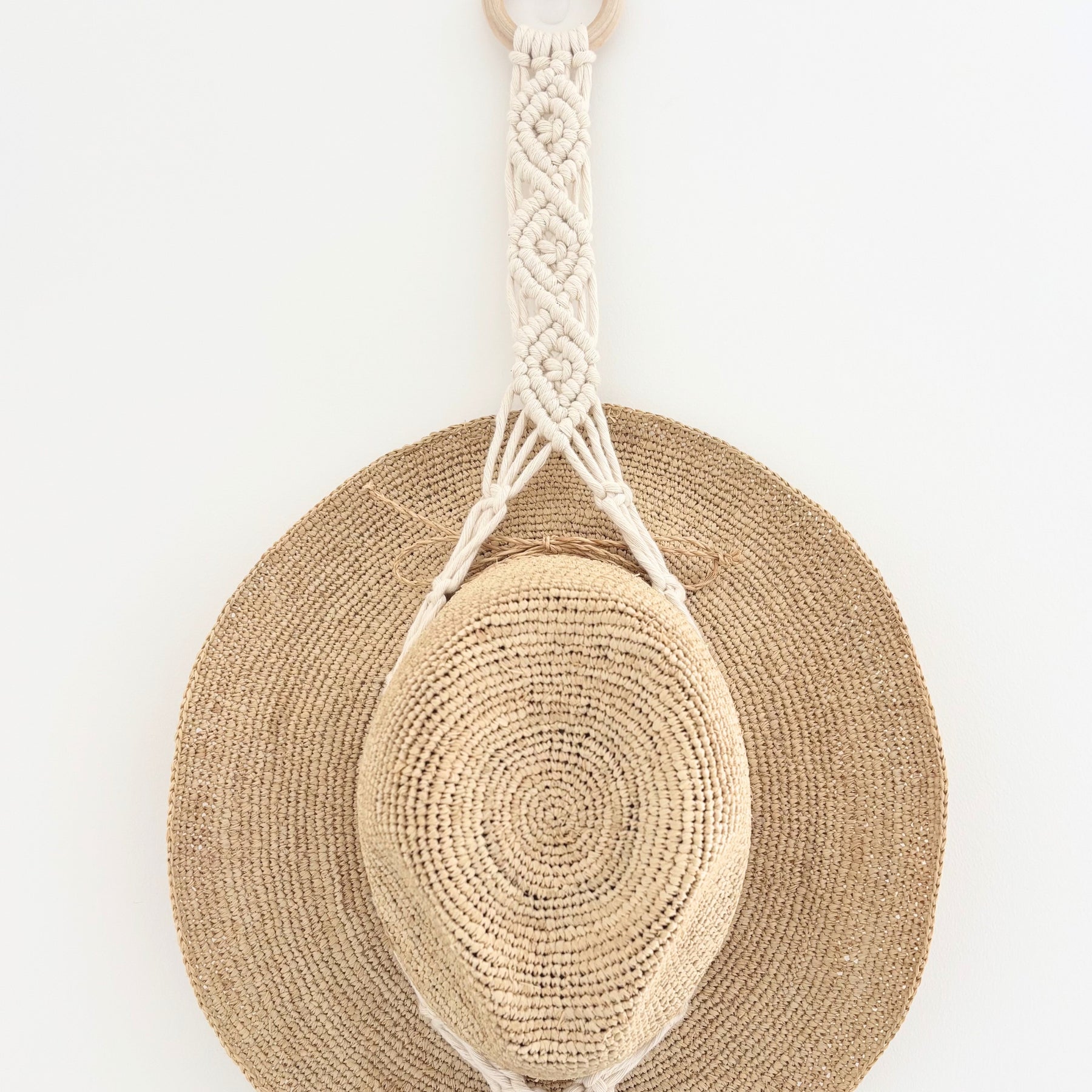 Macrame Hat Hanger - Double - Driftwood or Wood Ring Option