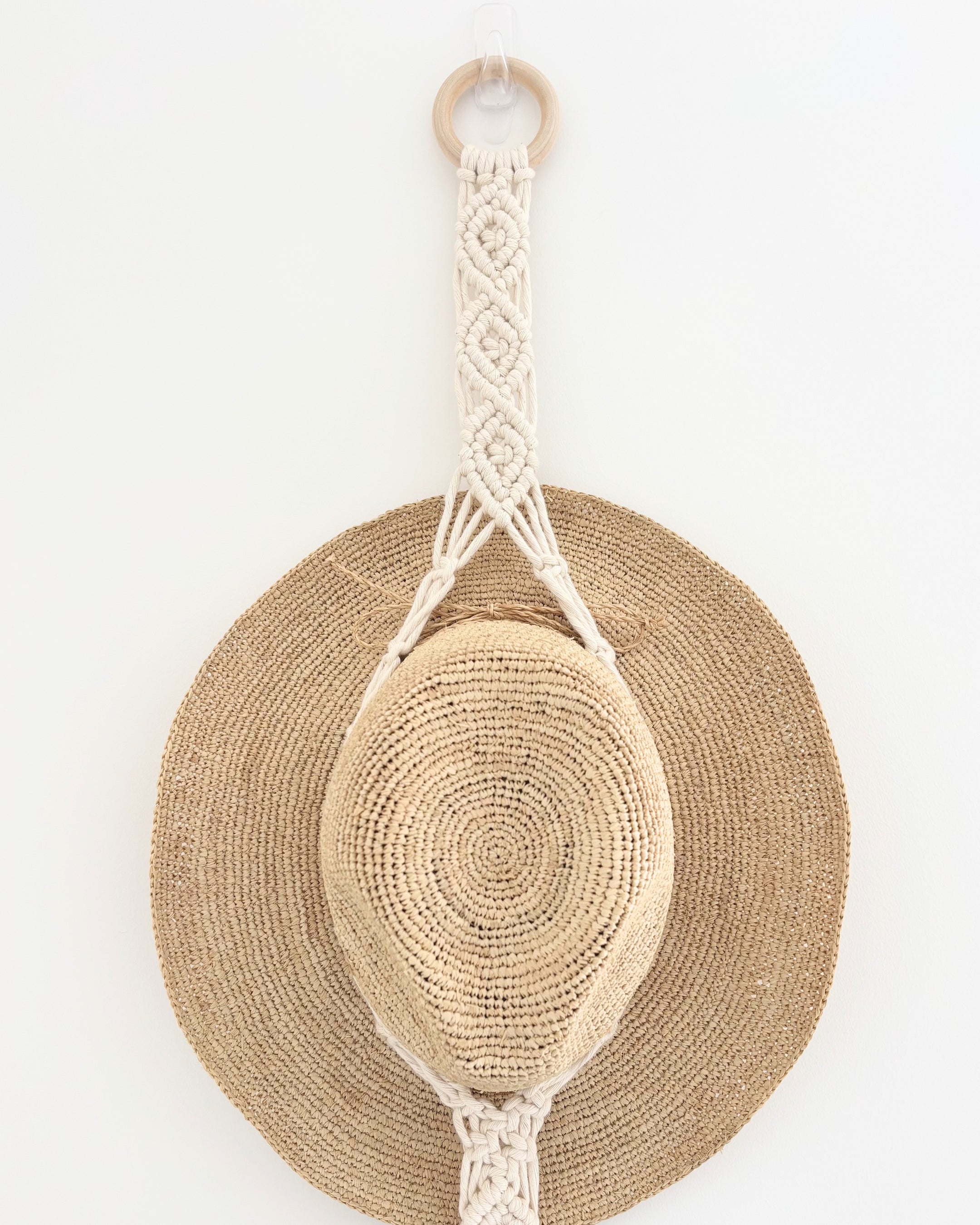 Macrame Hat Hanger - Double - Driftwood or Wood Ring Option