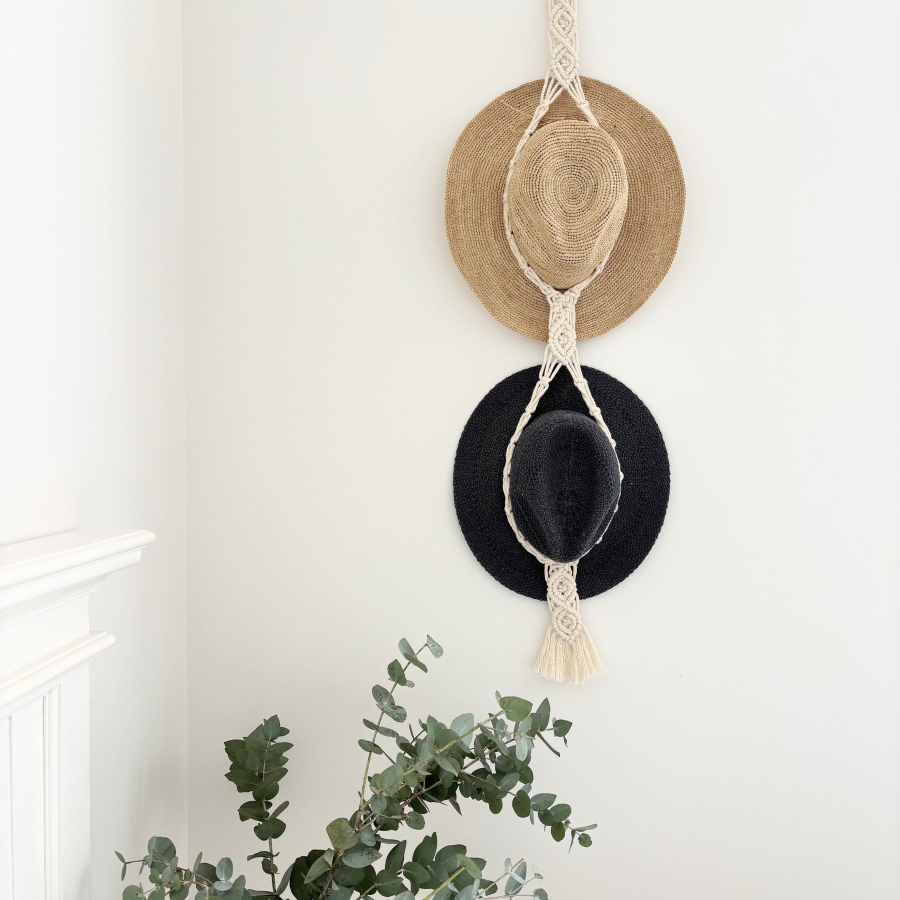 Macrame Hat Hanger - Double - Driftwood or Wood Ring Option