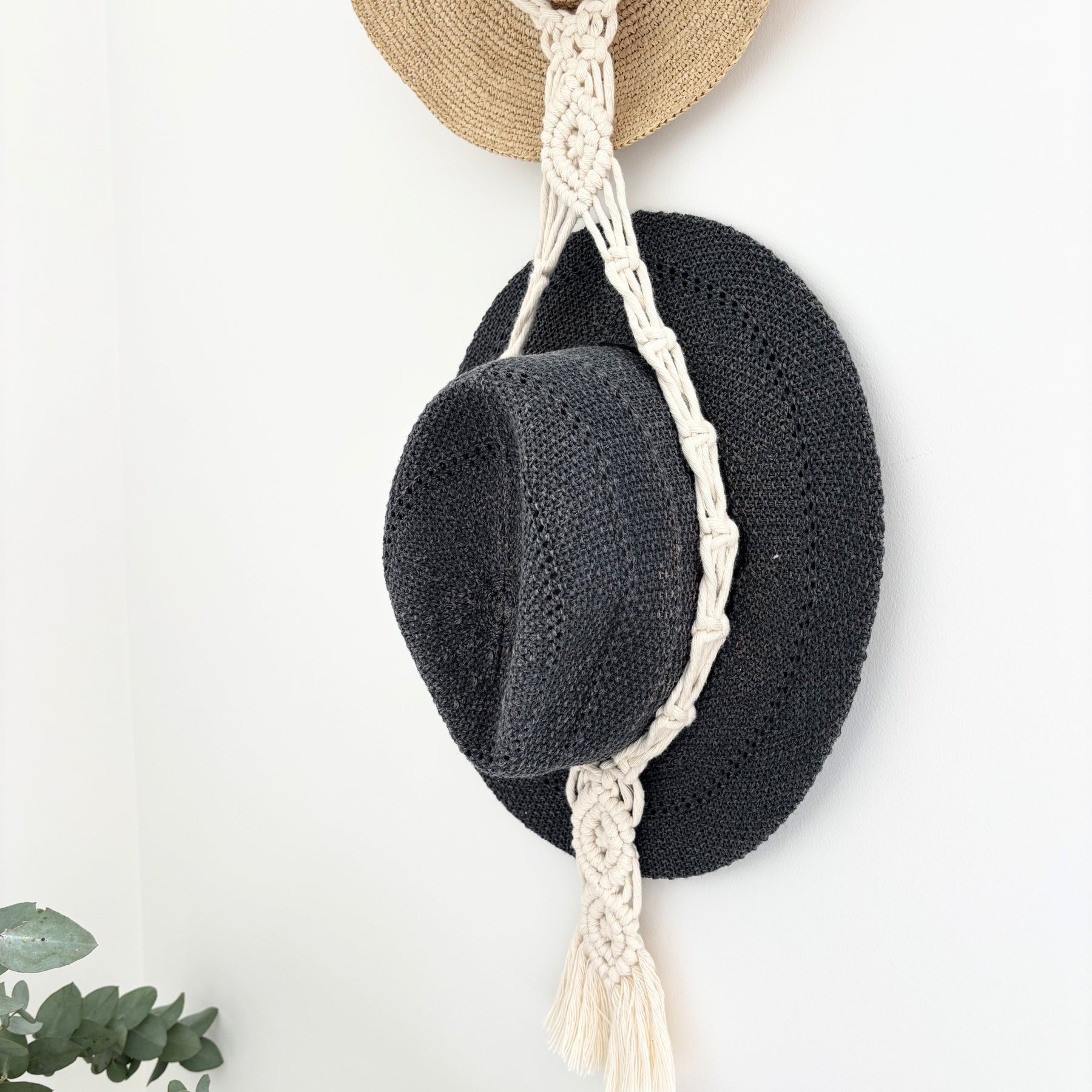 Macrame Hat Hanger - Double - Driftwood or Wood Ring Option