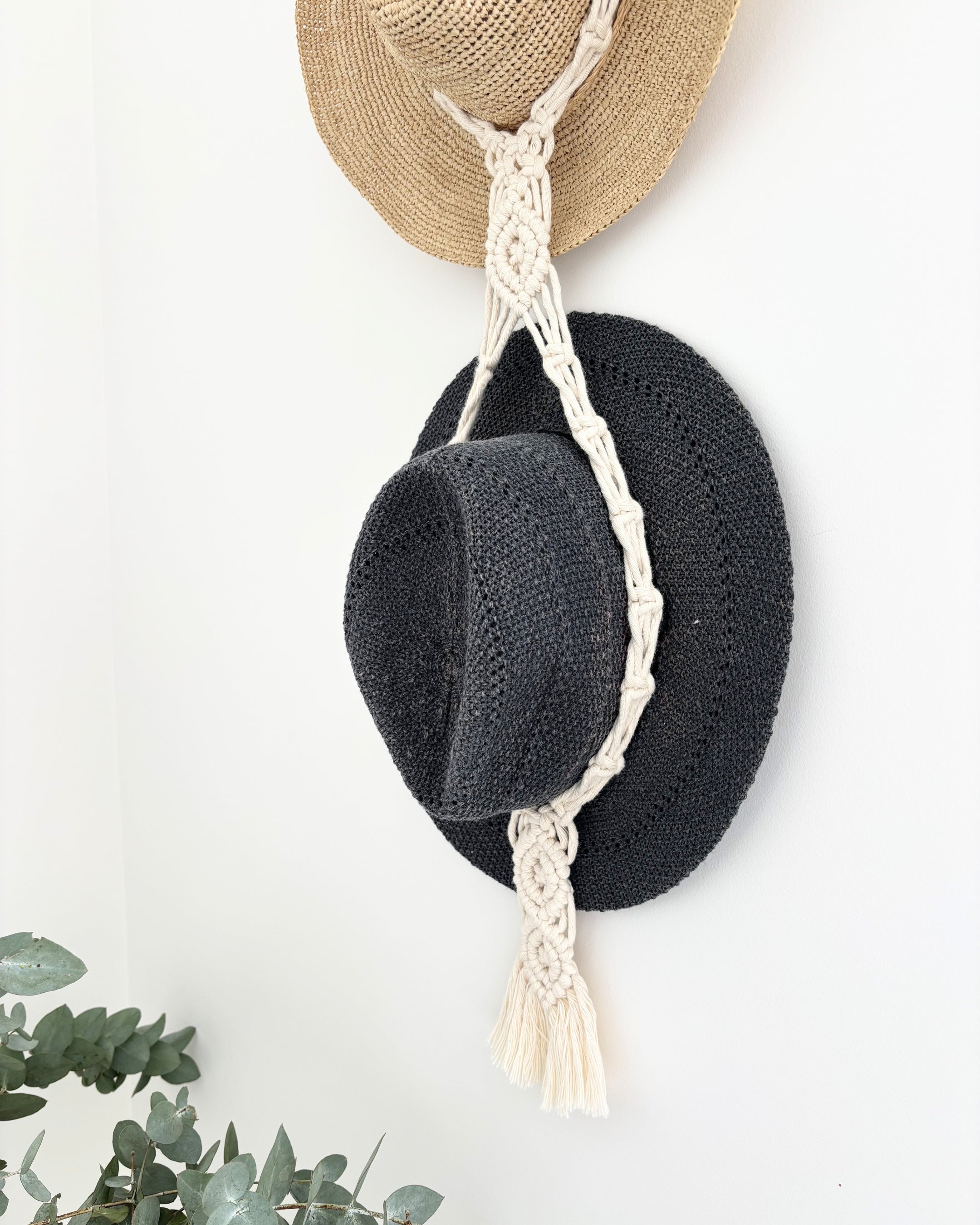 Macrame Hat Hanger - Double - Driftwood or Wood Ring Option