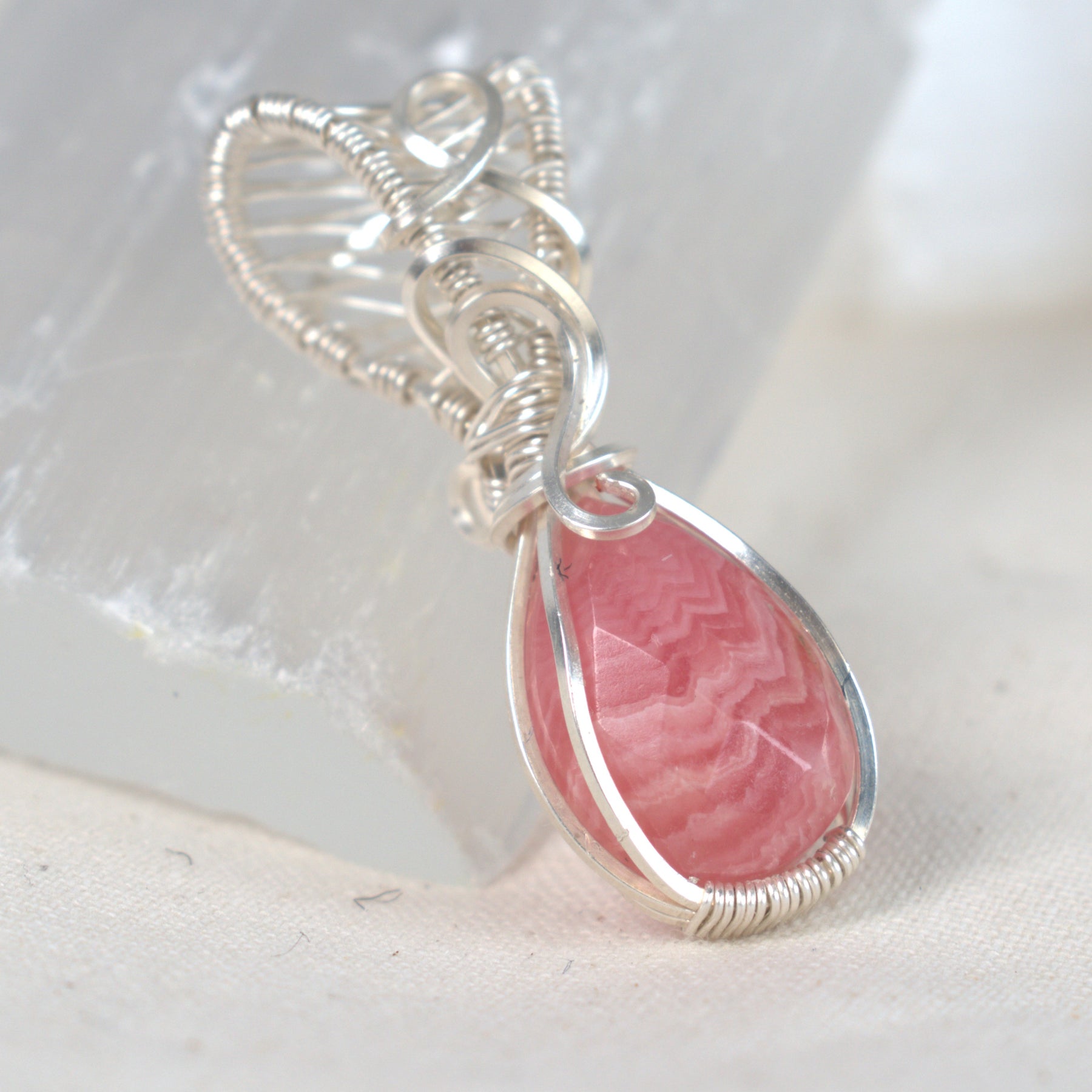 Wire Wrapped Rhodochrosite Keepsake Pendant