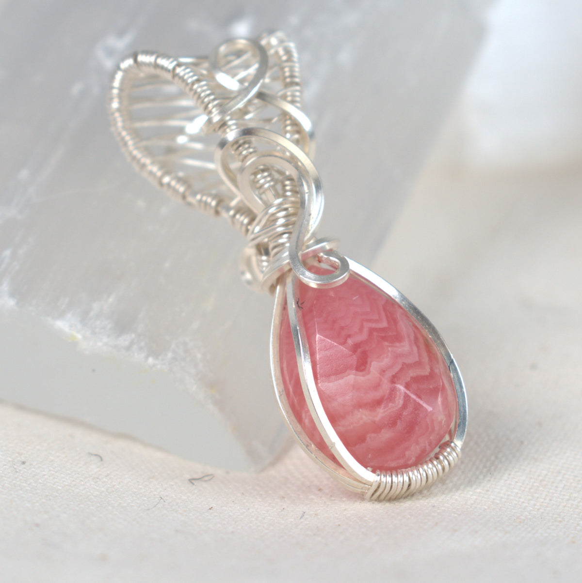 Wire Wrapped Rhodochrosite Keepsake Pendant