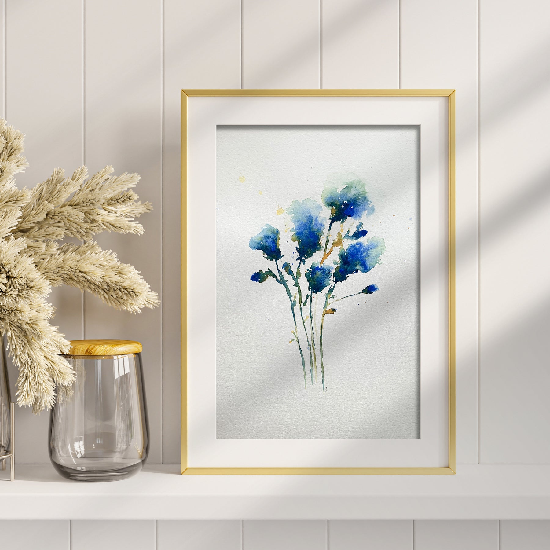 Original Hand-painted Watercolour Artwork - "Cobalt Florals" - A4