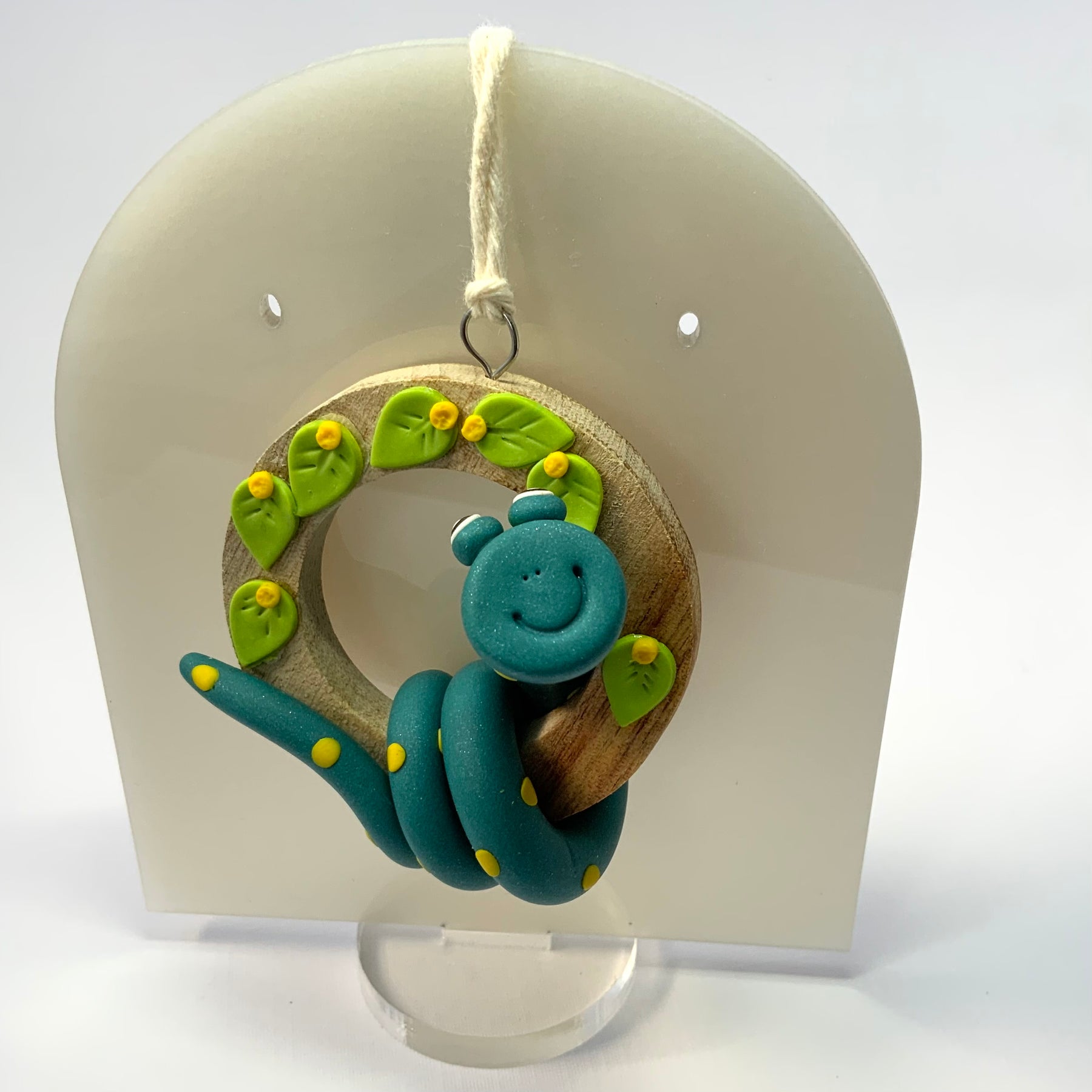 HANGABOUTS | Handmade Polymer Clay Friends on Camphor Laurel Timber Rings |  Whimsical Wall Decor Gift