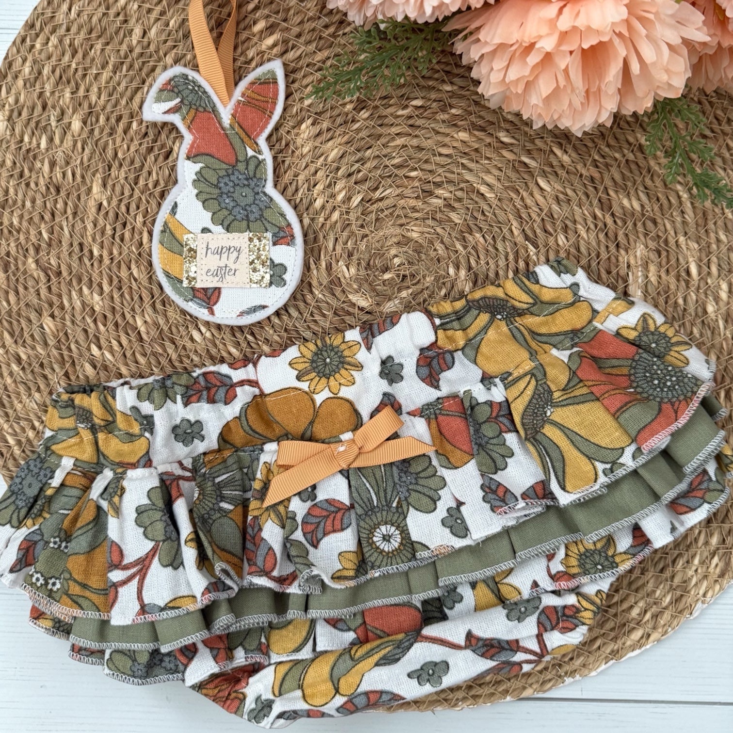 Ruffled Nappy Cover - Green Retro Floral