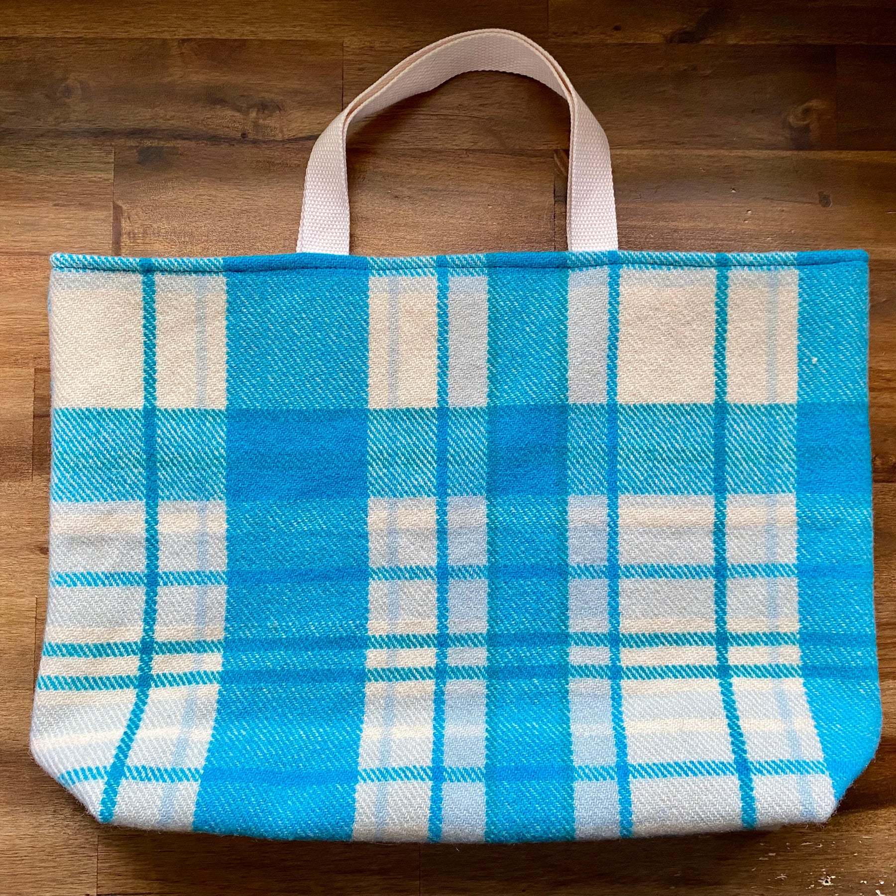 Upcycled Woollen Blanket - Market Tote - Blue