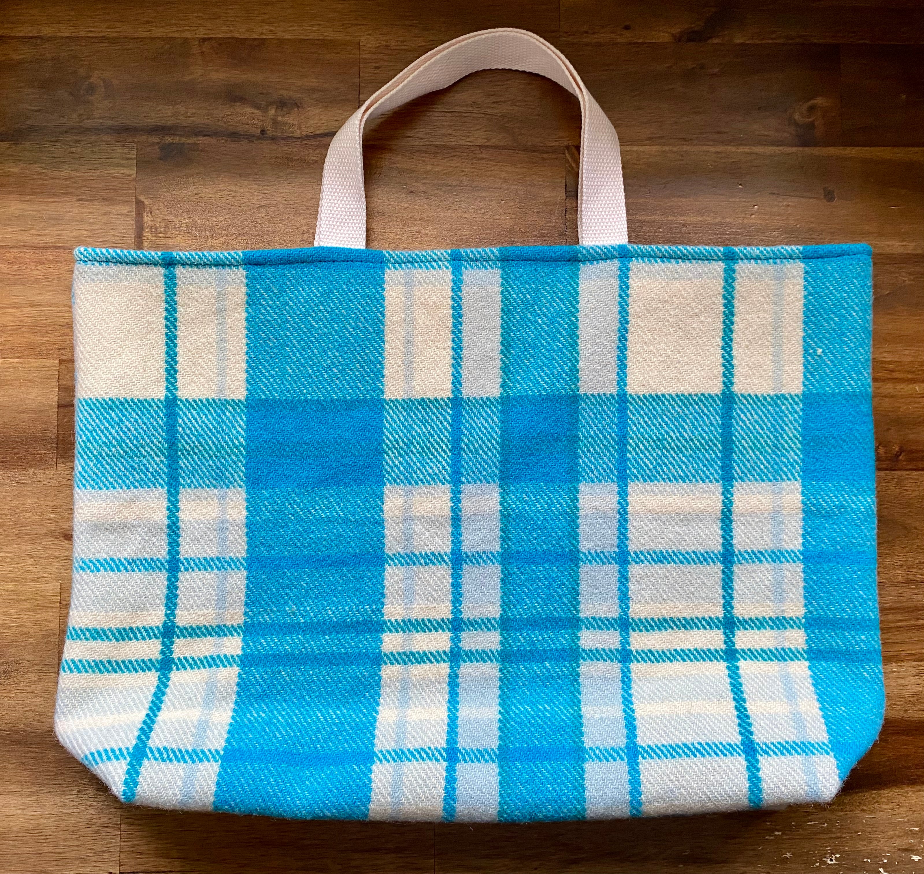 Upcycled Woollen Blanket - Market Tote - Blue