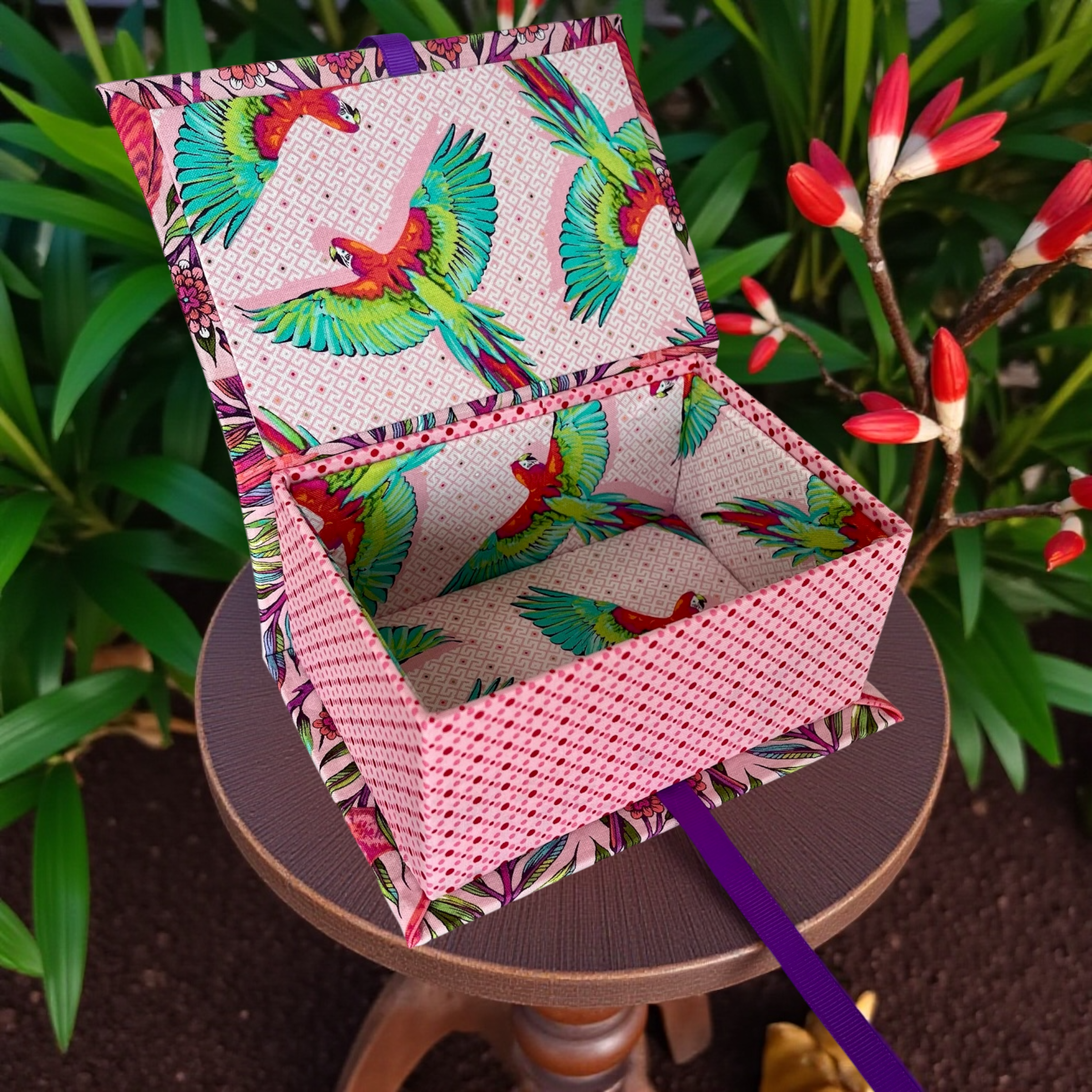 Handmade Flamingo Fabric Storage or Sewing Box