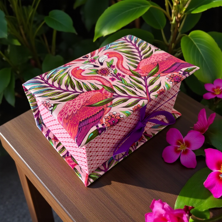 Handmade Flamingo Fabric Storage or Sewing Box