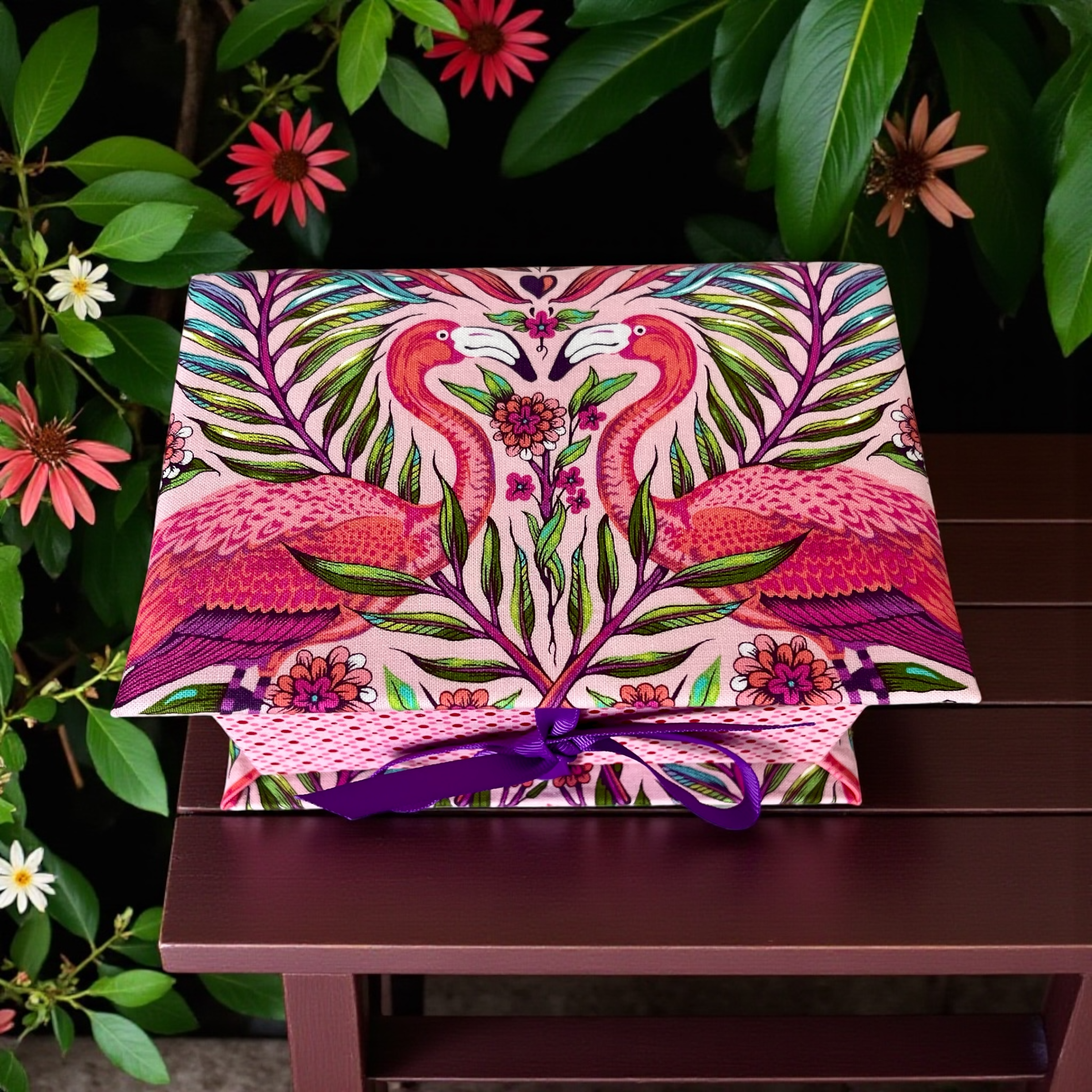 Handmade Flamingo Fabric Storage or Sewing Box