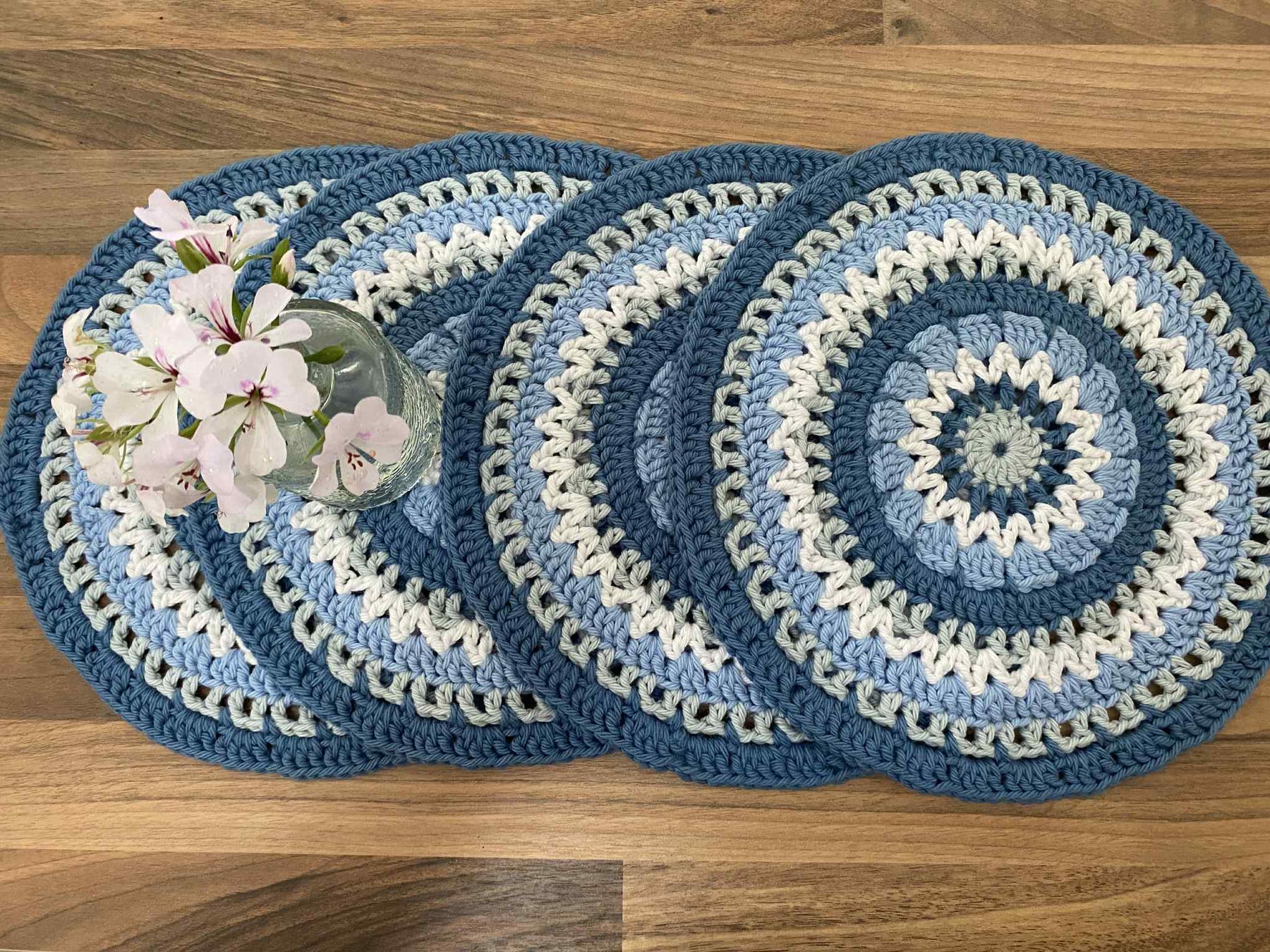 Set of 4 Crocheted Placemats 100% Cotton