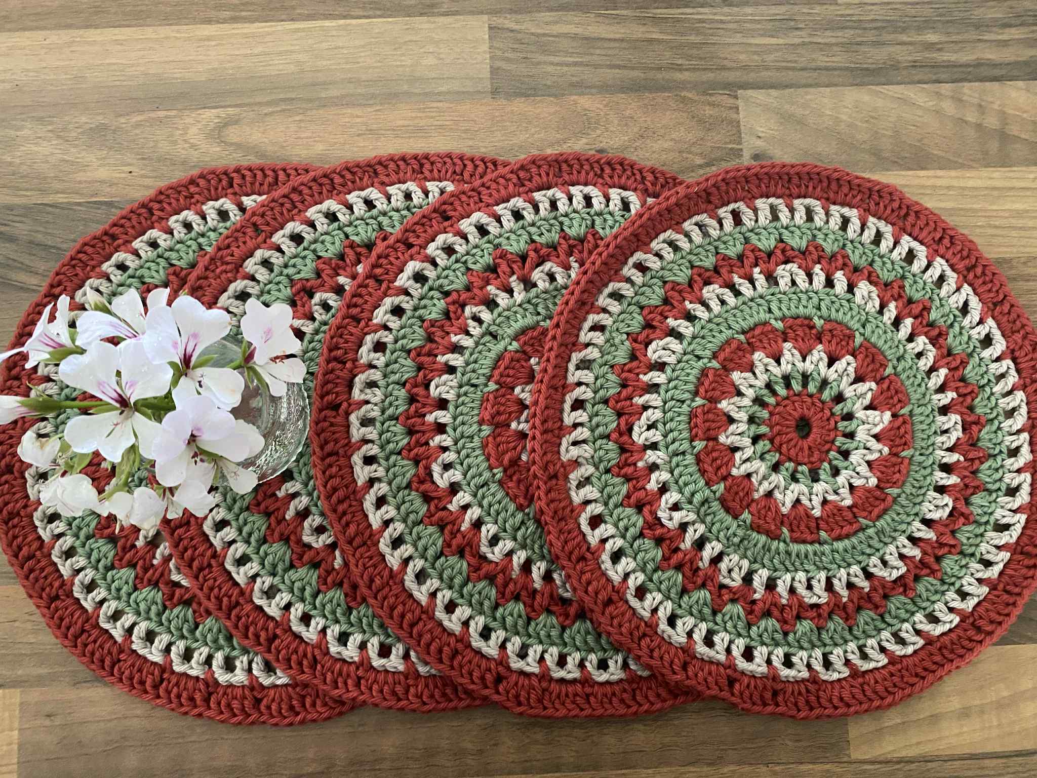 Set of 4 Crocheted Placemats 100% Cotton