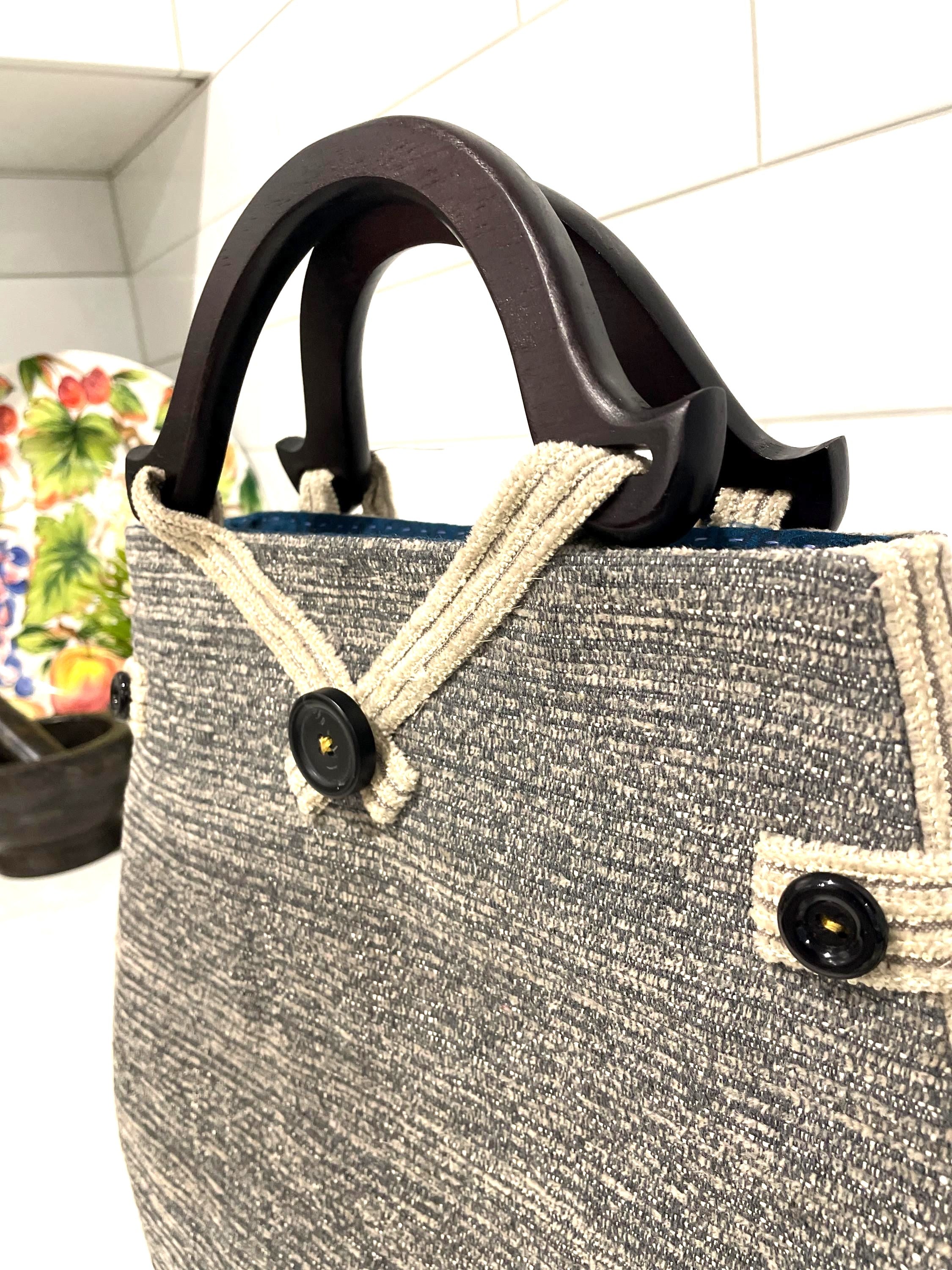 Handmade Upcycled Tapestry Handbag with Wooden handles