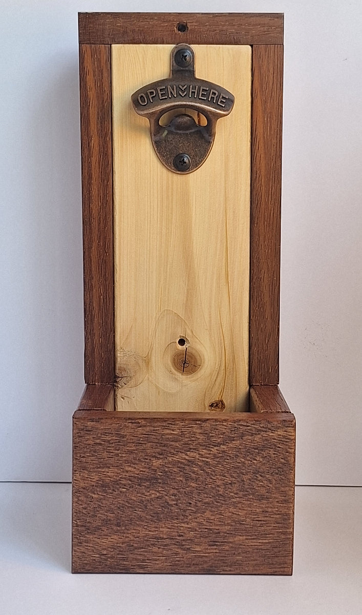 Timber Wall Mounted Beer Bottle Opener with Catcher