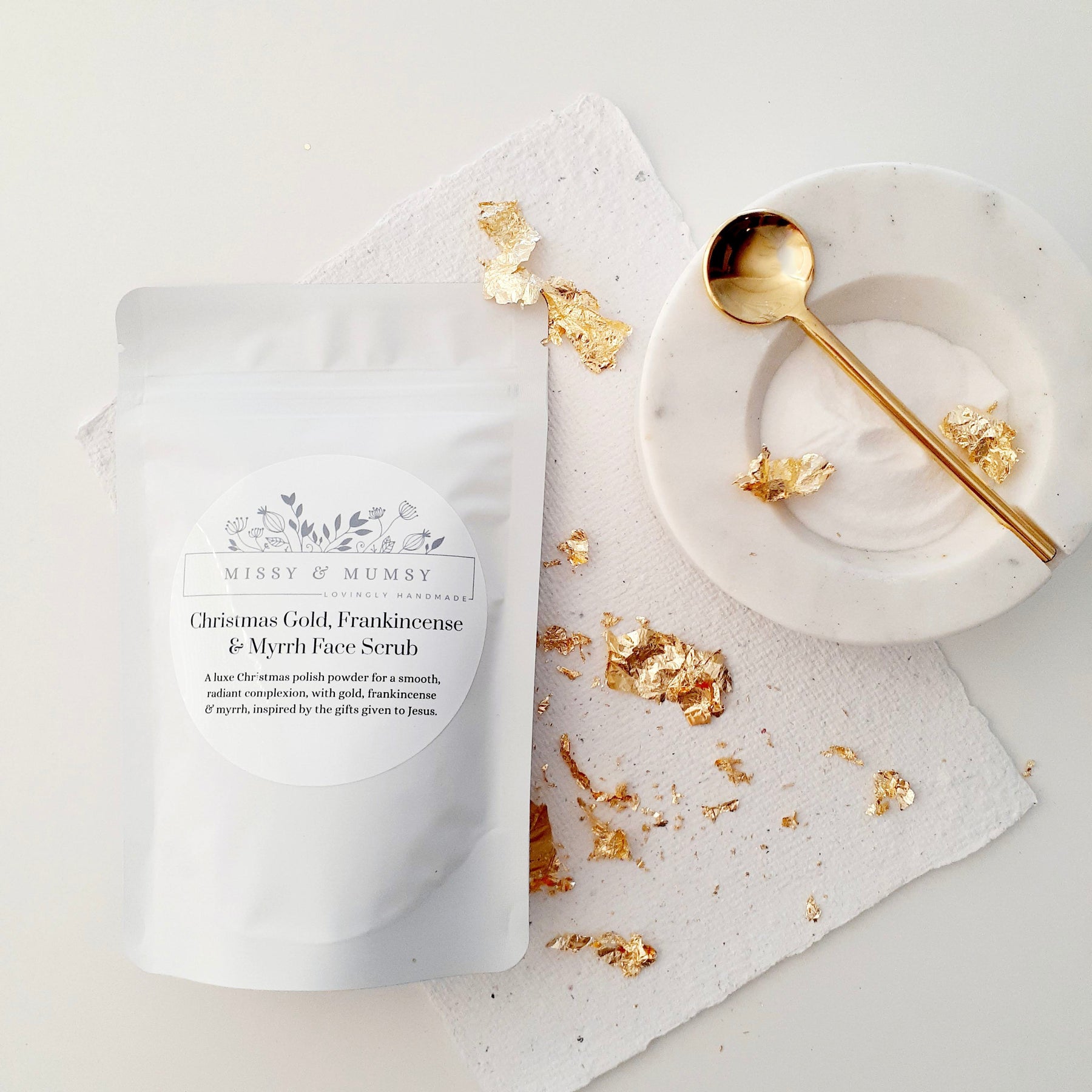 Christmas Face Scrub- Gold Frankincense Myrrh - Exfoliating Facial Scrub - Brightening Natural Skin Care