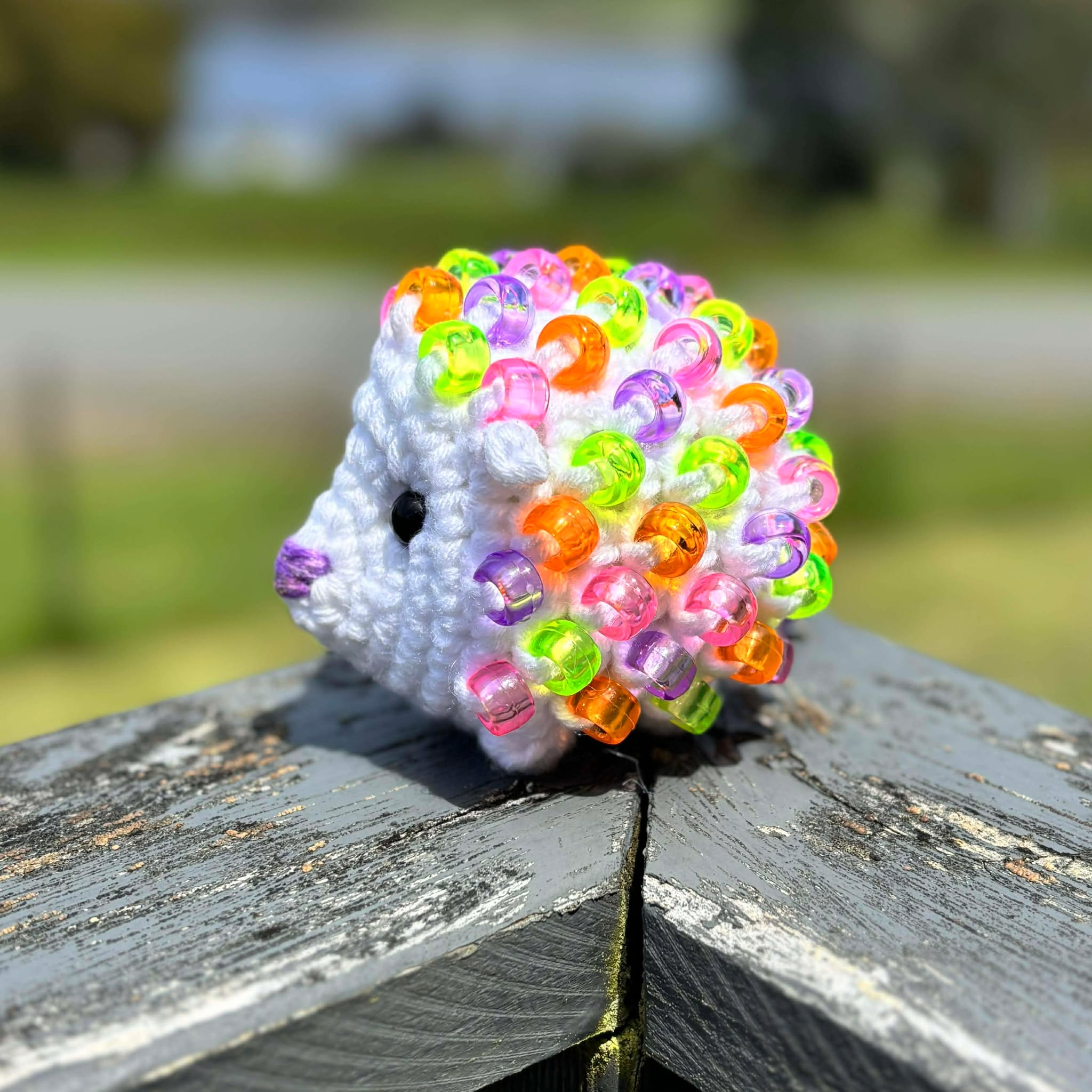 Hedgehog Crochet Beaded Fidget Toy - White and Bright Colours