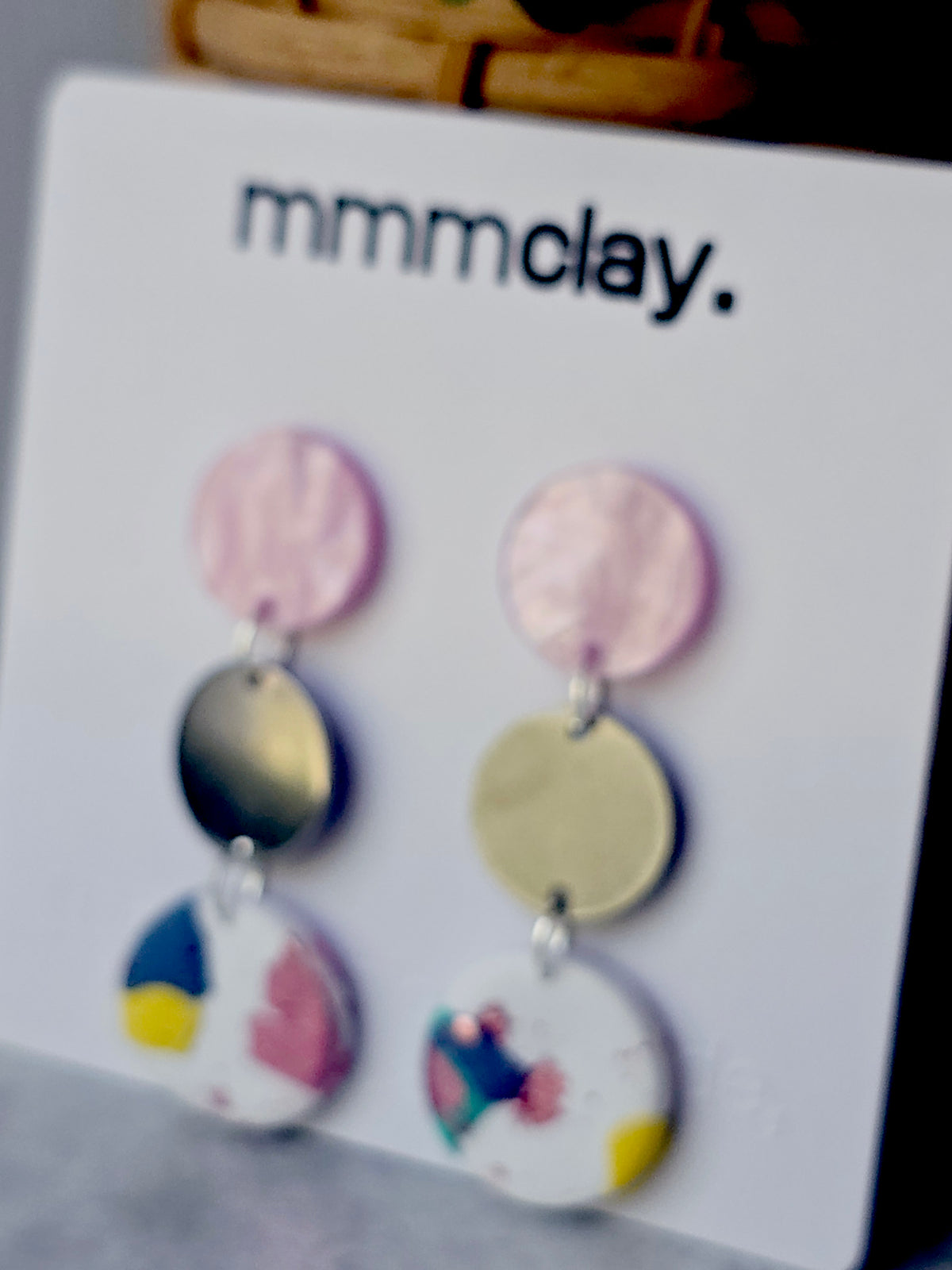 Blush Pink Terrazzo Polymer Clay Drop Earrings