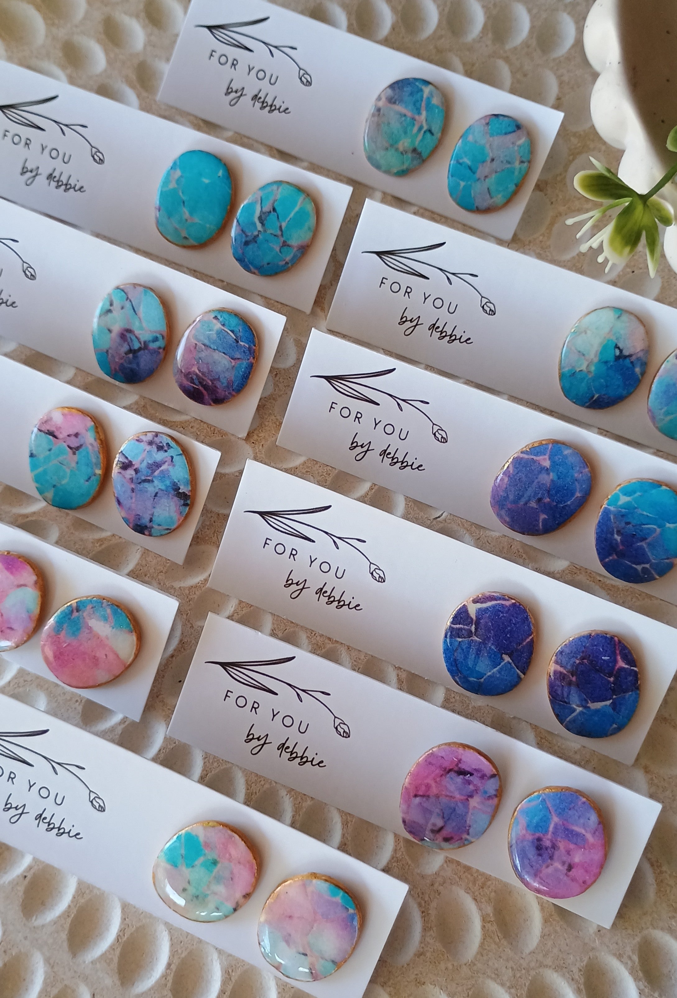 Organic stud earrings- watercolour marble