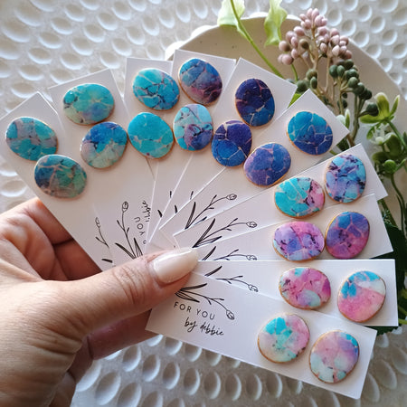 Organic stud earrings- watercolour marble