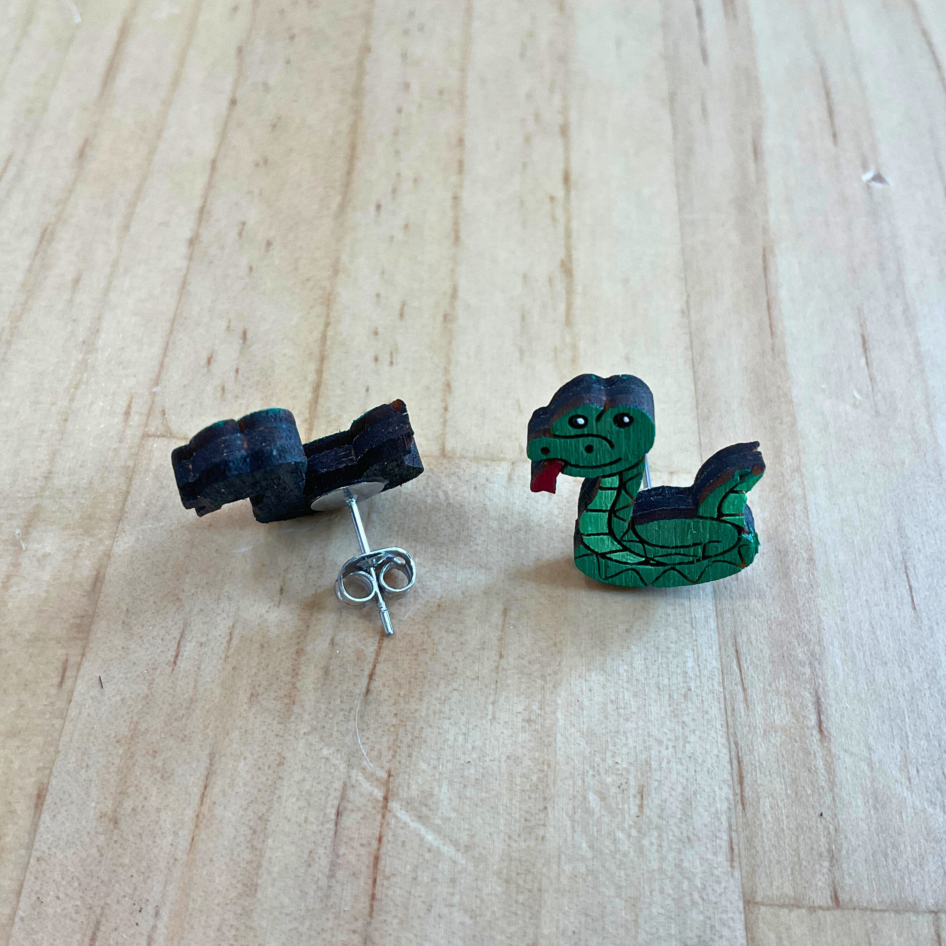 Australian animal studs - Tree Snake - hand painted, wooden earrings