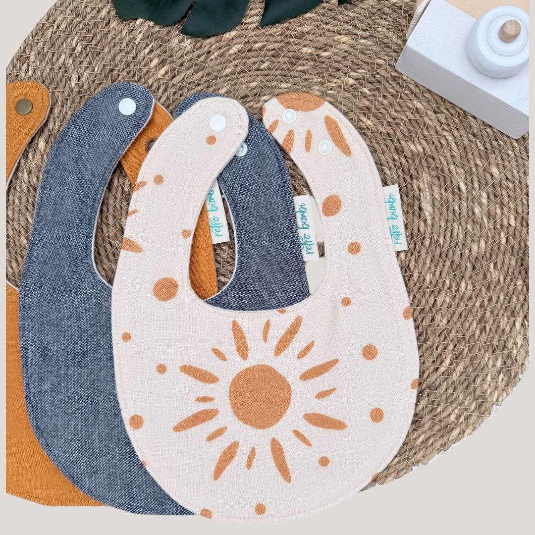 3 Dribble Bibs - Neutral Suns - Baby Bibs