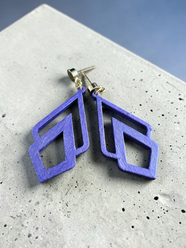 Handpainted Wooden Geometric earrings - Purple Amethyst