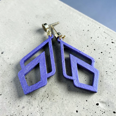 Handpainted Wooden Geometric earrings - Purple Amethyst