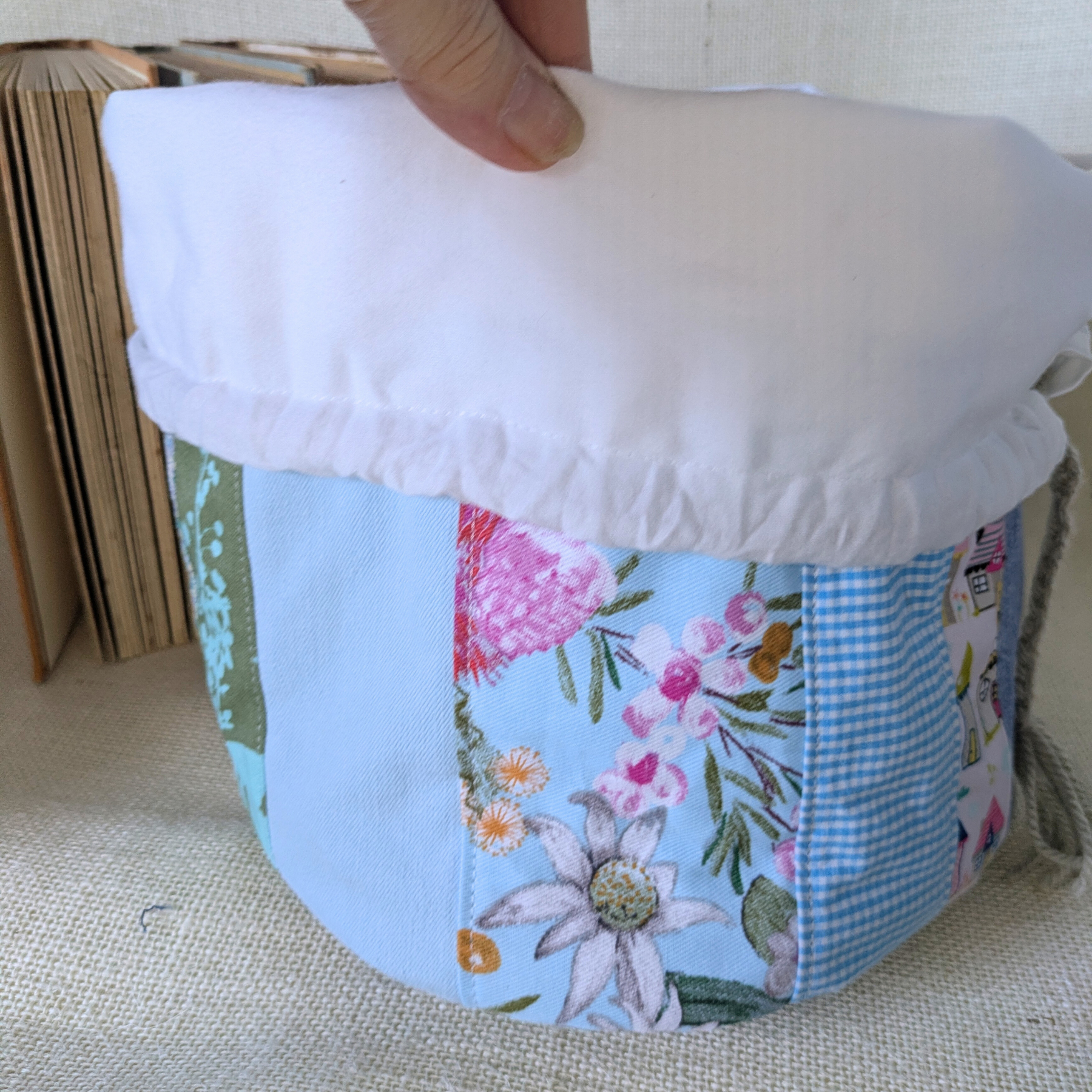 Project Bag Upcycled Denim, Craft Storage, Pastel Blue Green, Large