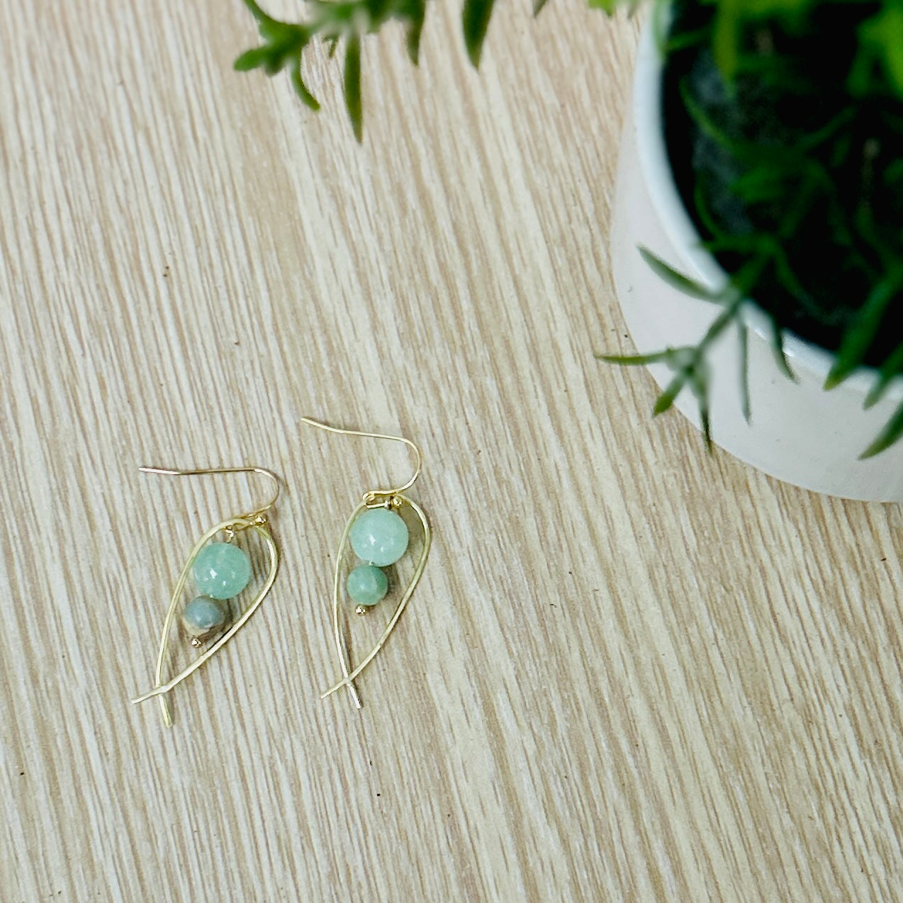 Crossover Gold Coloured Beaded Jasper Dangle Earrings